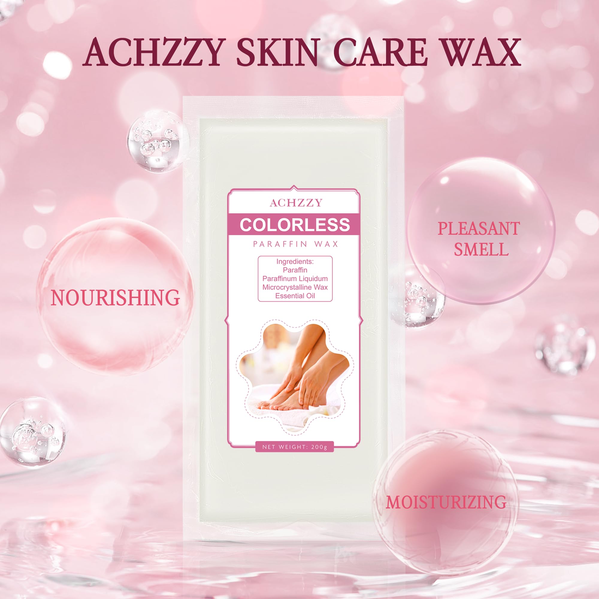 Odorless paraffin bath wax blocks individual packaging showing two hundred grams weight