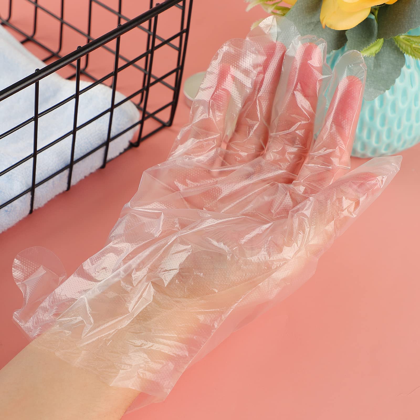 Transparent thermal therabath mitten bags laid out flat highlighting waterproof material structure