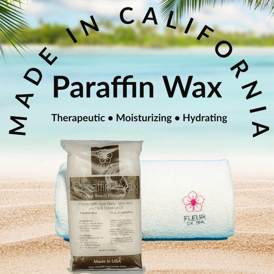 Fleur De Spa unboxing showing the unscented one pound paraffin wax block