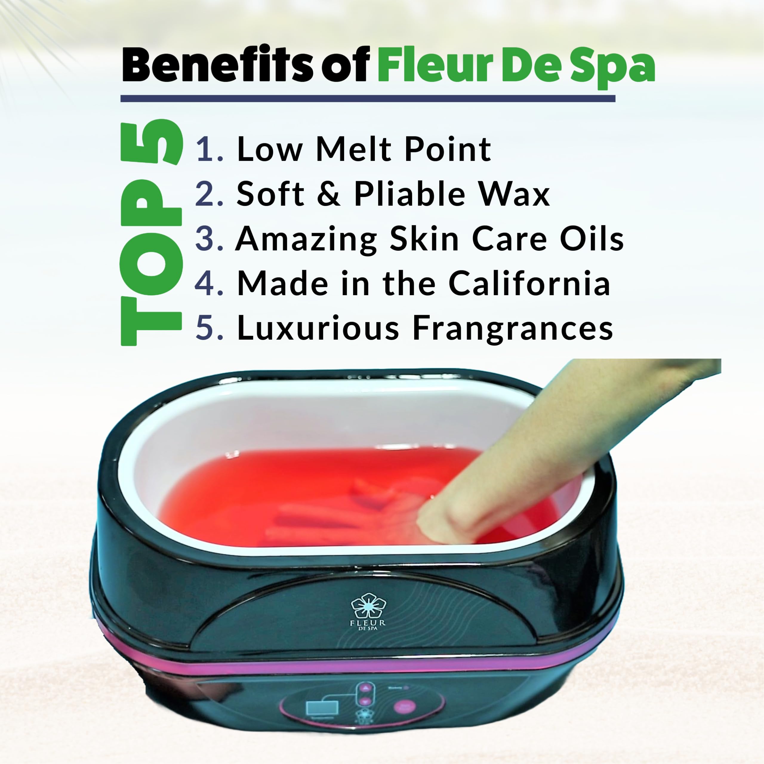 Fleur De Spa premium ingredients illustration showing coconut oil and jojoba oil benefits