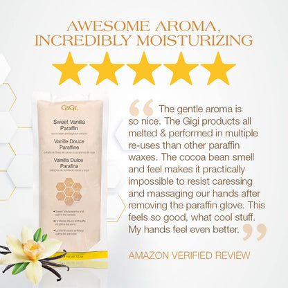 Moisturizing therapy application of GiGi vanilla wax onto a dry hand for arthritis pain relief.