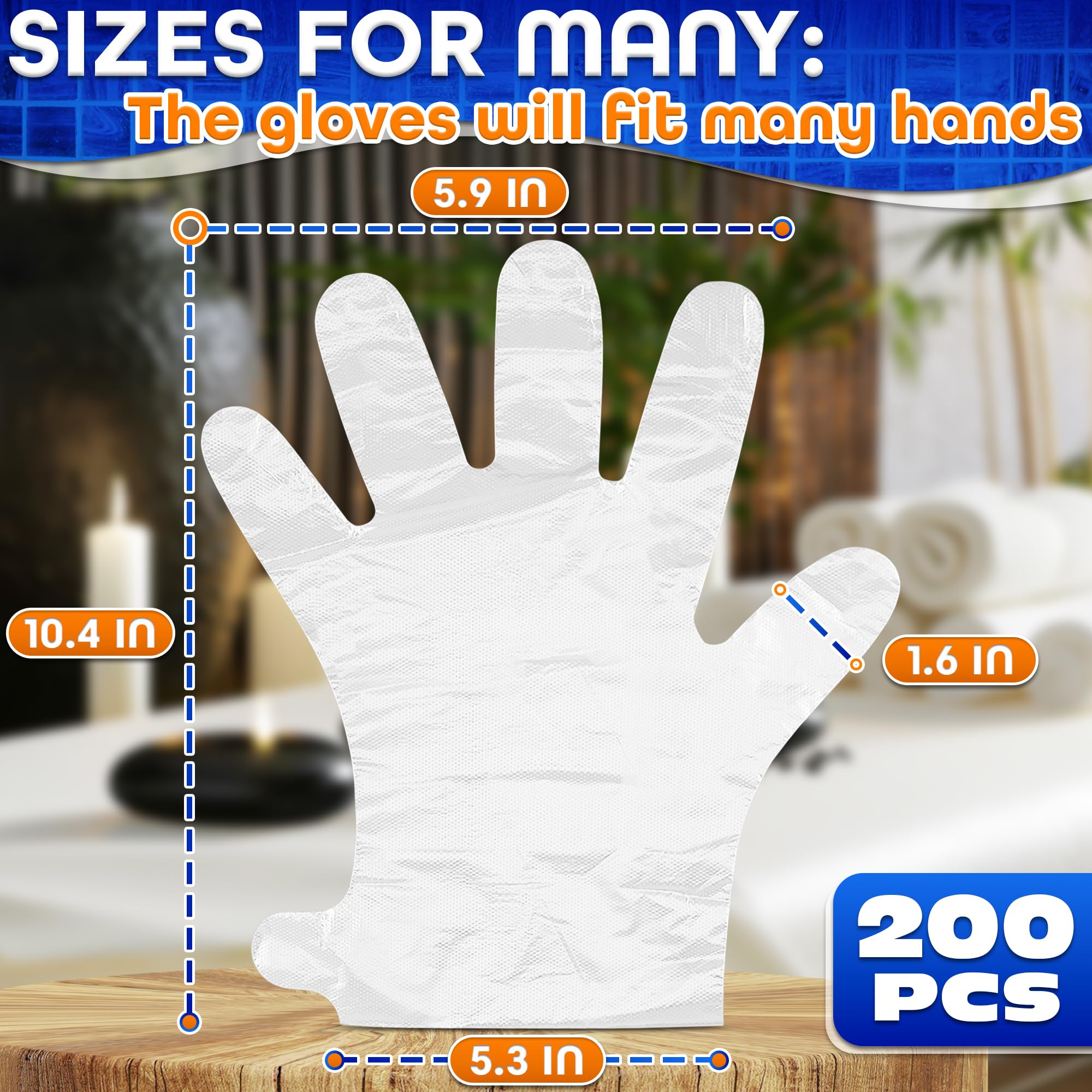 Transparent plastic spa gloves being worn during a warm lotion hand therapy session