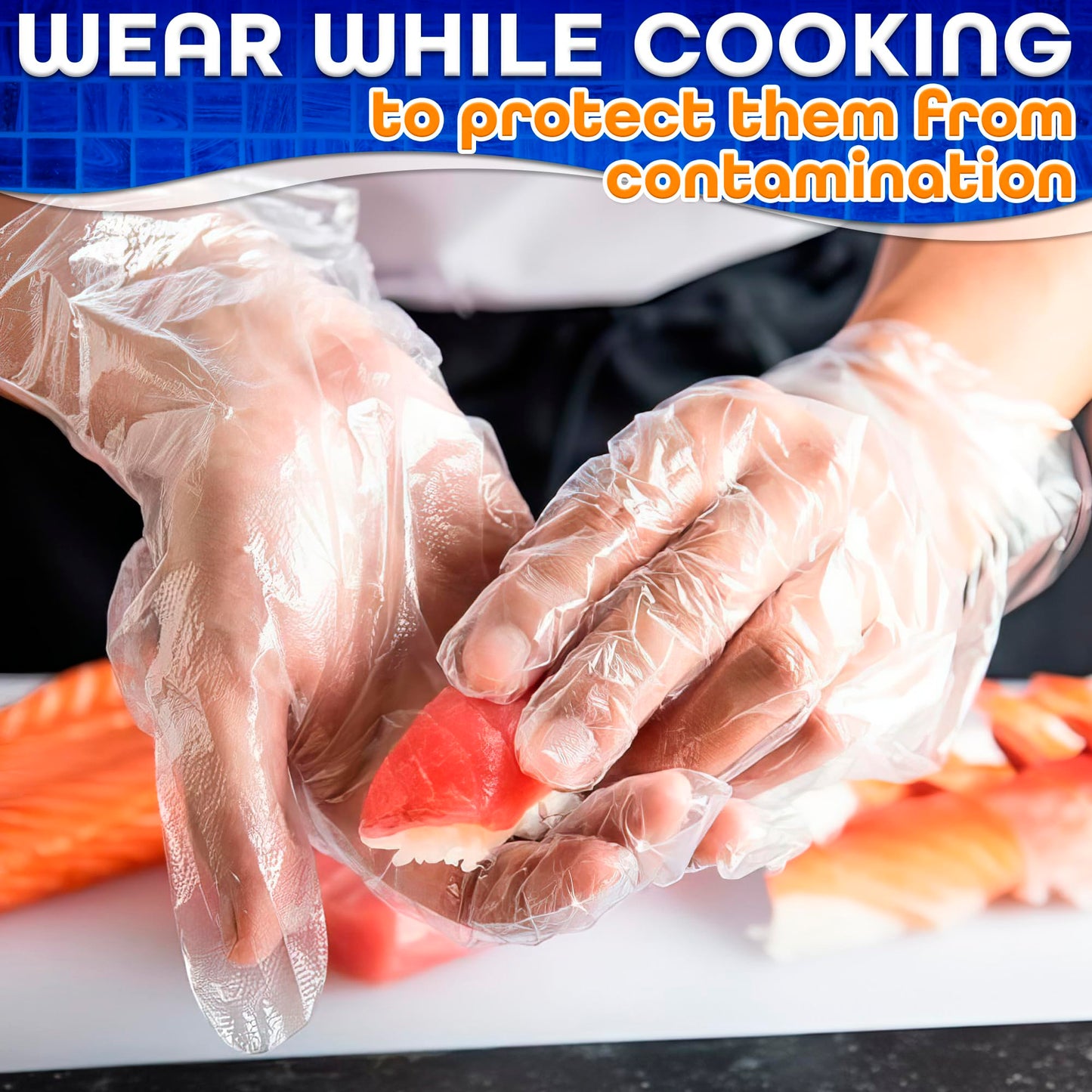 Multi purpose transparent gloves being utilized for hygienic home kitchen food preparation