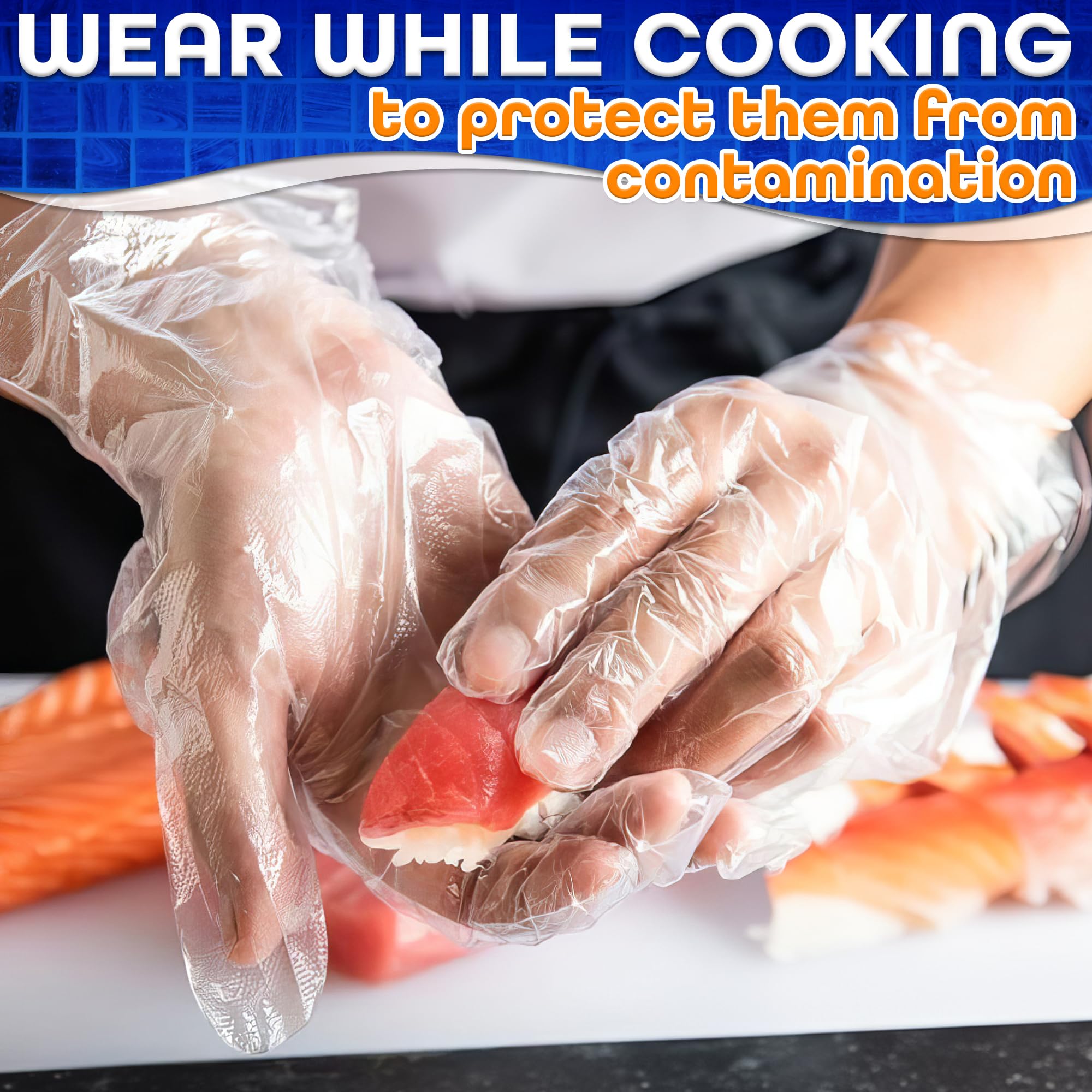 Multi purpose transparent gloves being utilized for hygienic home kitchen food preparation