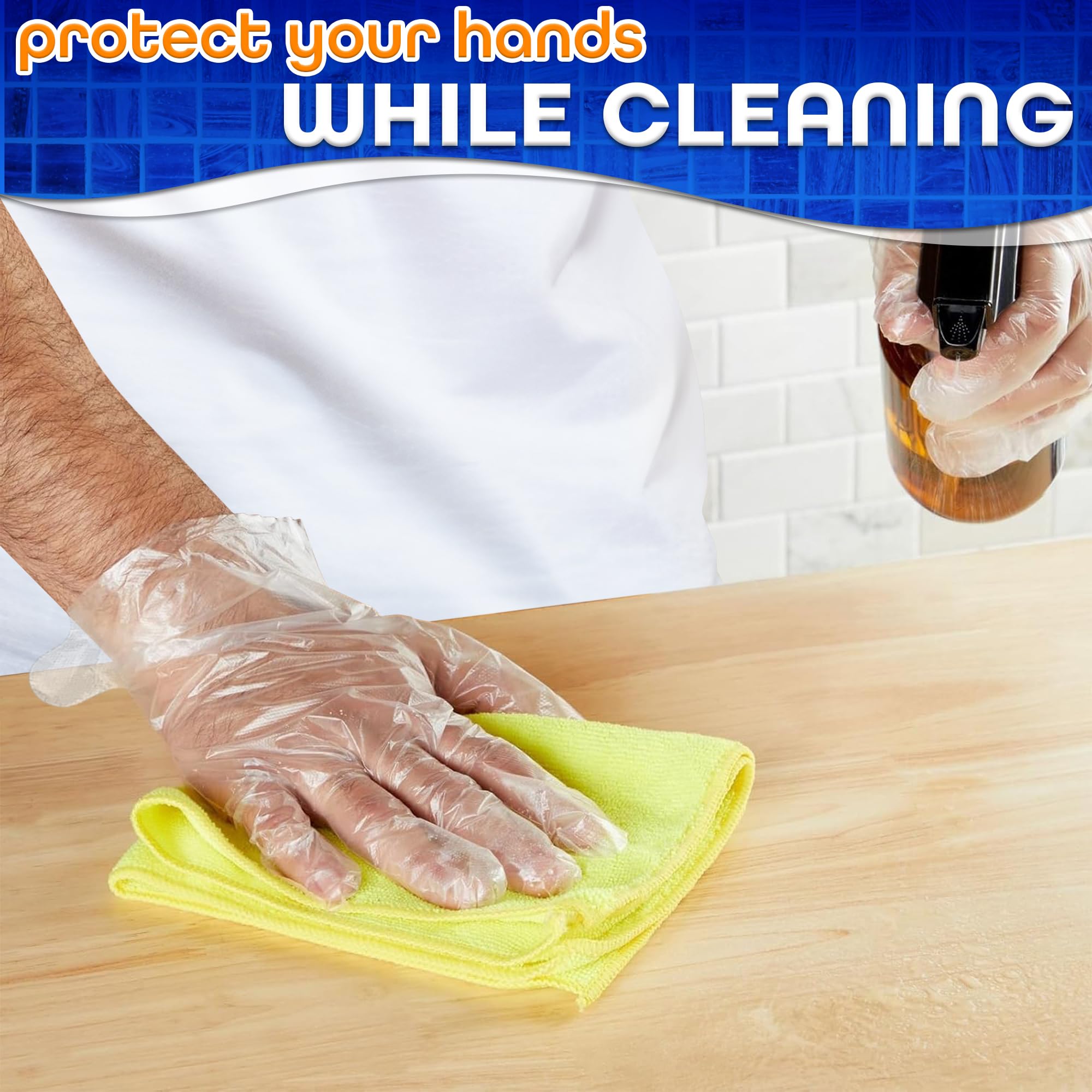 Disposable polyethylene plastic liners protecting hands during a DIY hair coloring application