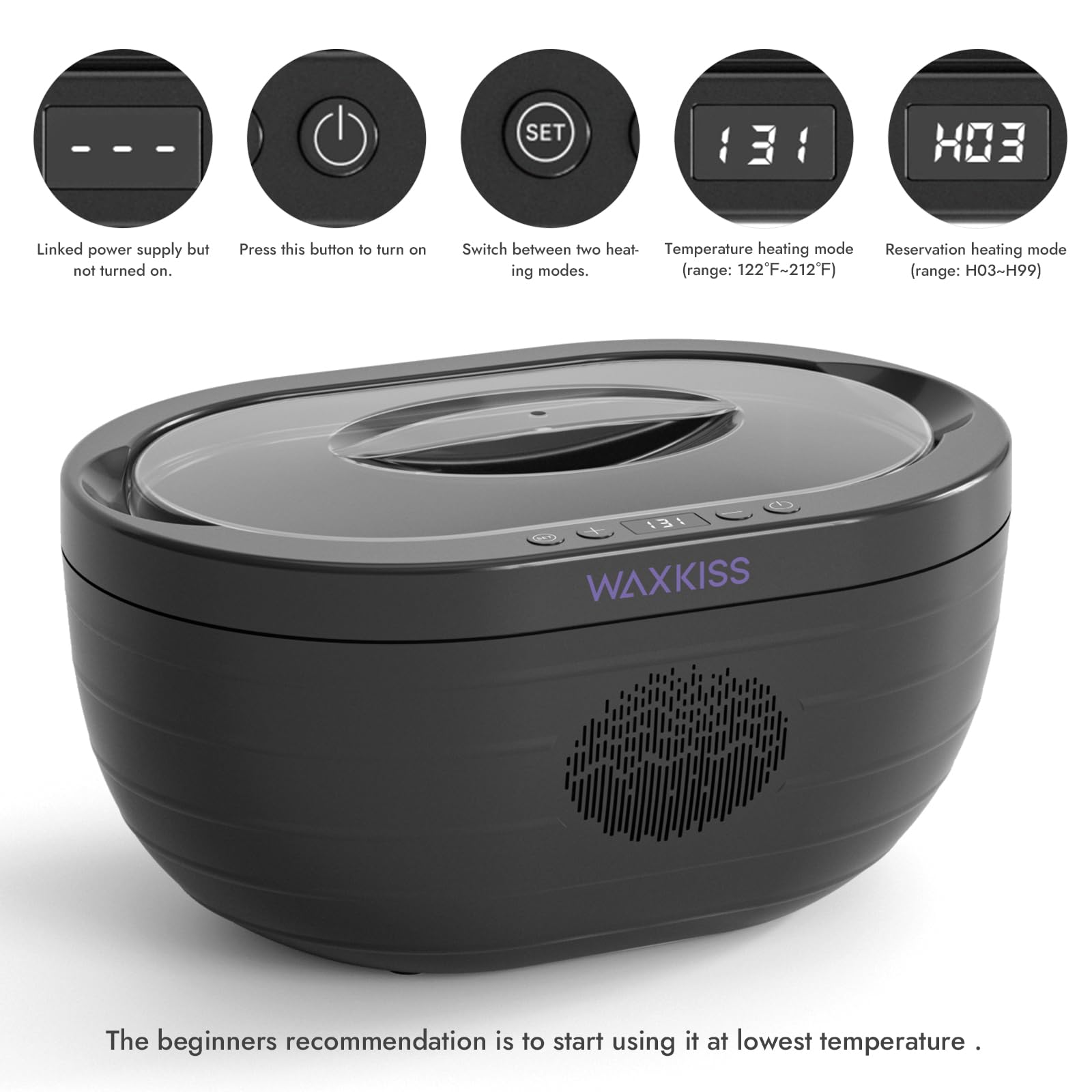 Waxkiss thermal wax bath kit highlighting the three thousand milliliter inner pot capacity for hand and foot care