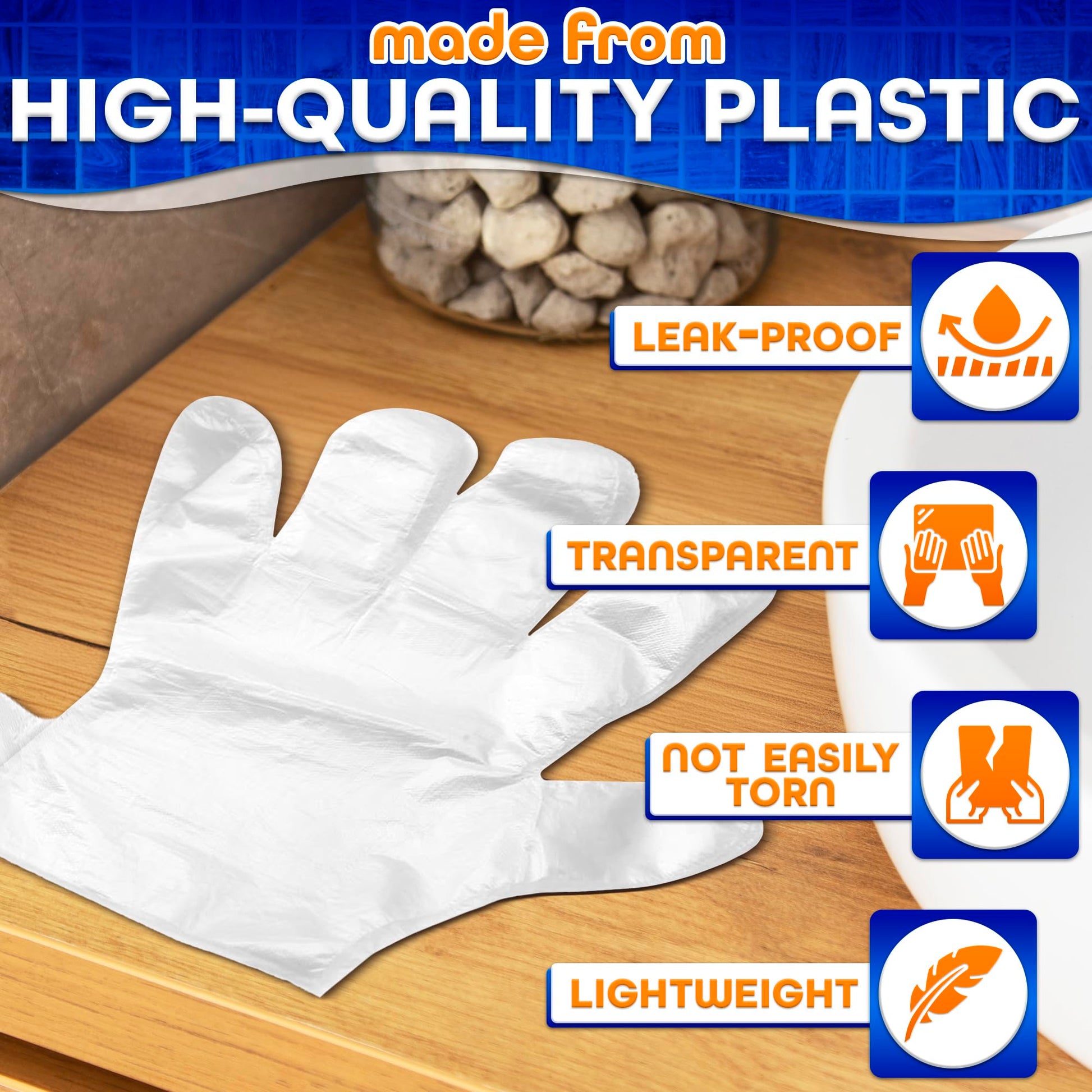 Two hundred piece bulk pack of lightweight transparent gloves spread out flat