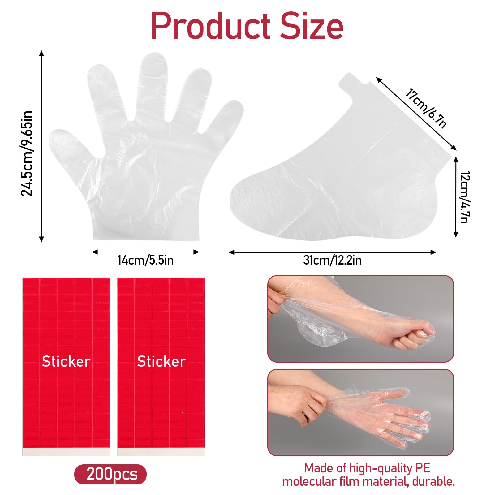 High quality waterproof polyethylene glove being worn over a hand for a paraffin bath skin treatment