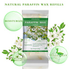 Whostomy hot melt paraffin wax blocks layout showing jasmine scent and dried flowers