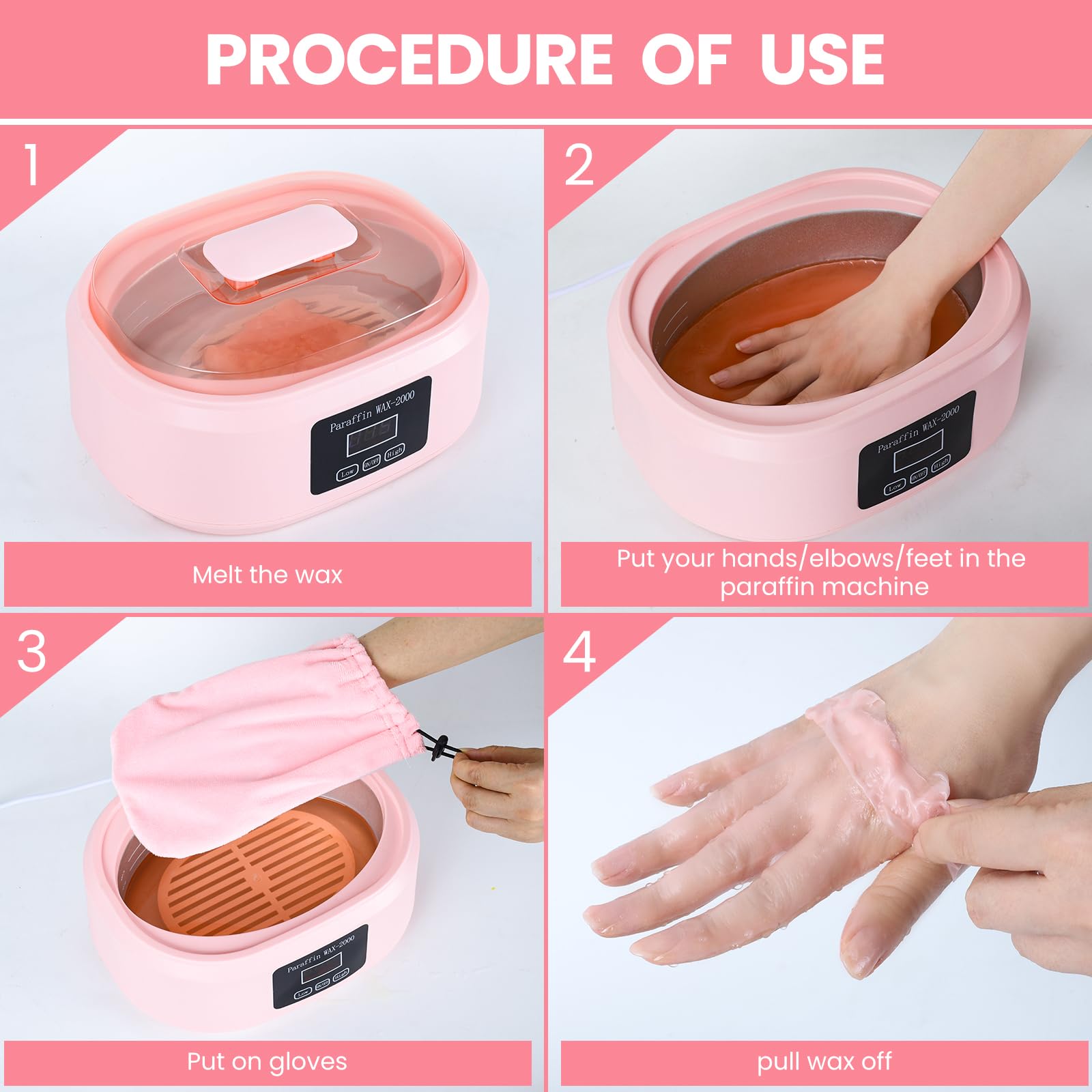 Ananelleo paraffin hand wax heater kit showcasing the six pieces of included bath wax blocks