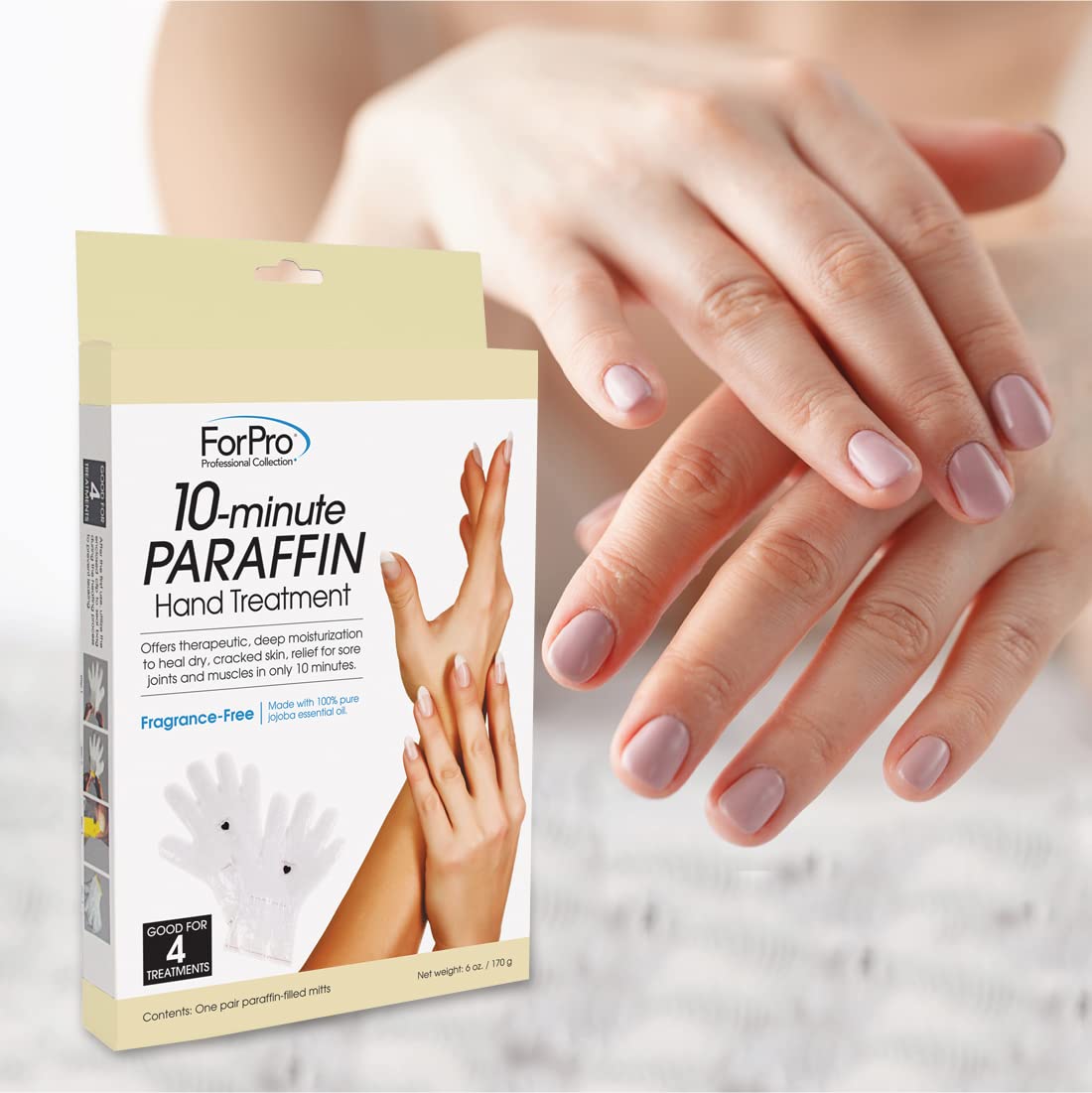 One pair of standard size ForPro paraffin hand mitts laid flat on a clean salon table.
