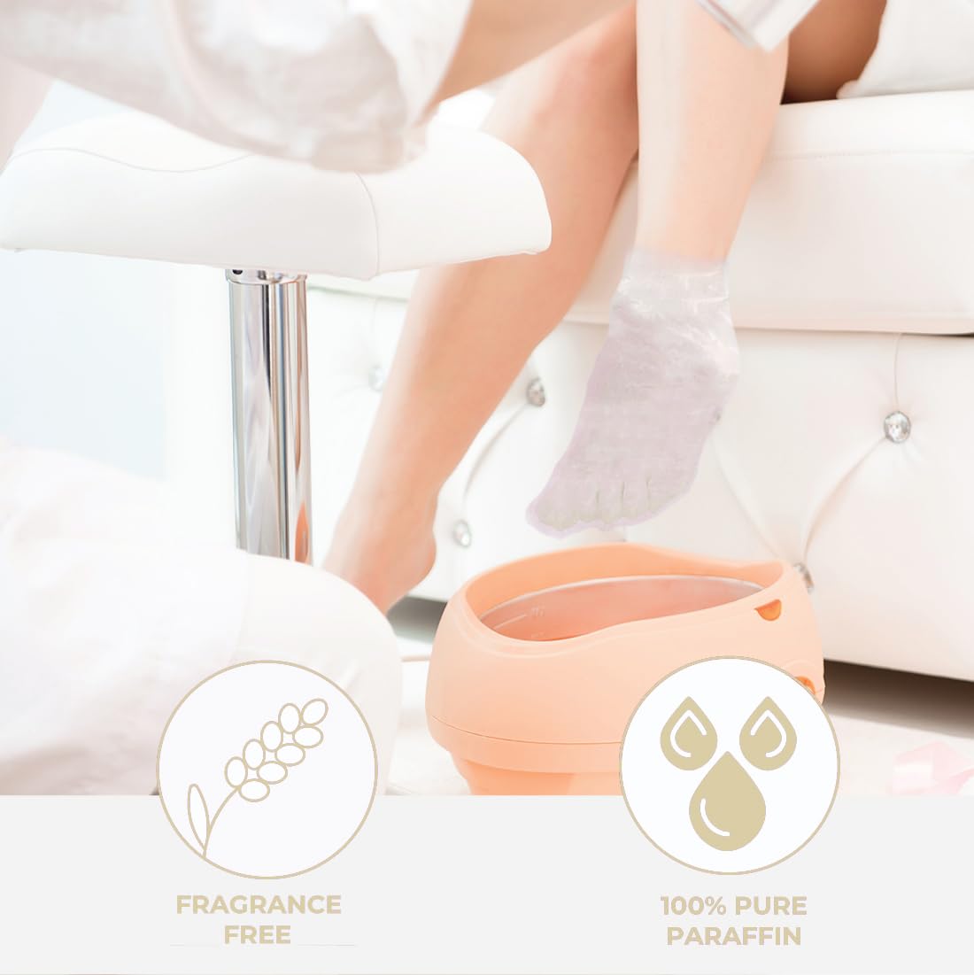 Hygienic prefilled paraffin wax socks showing easy application process