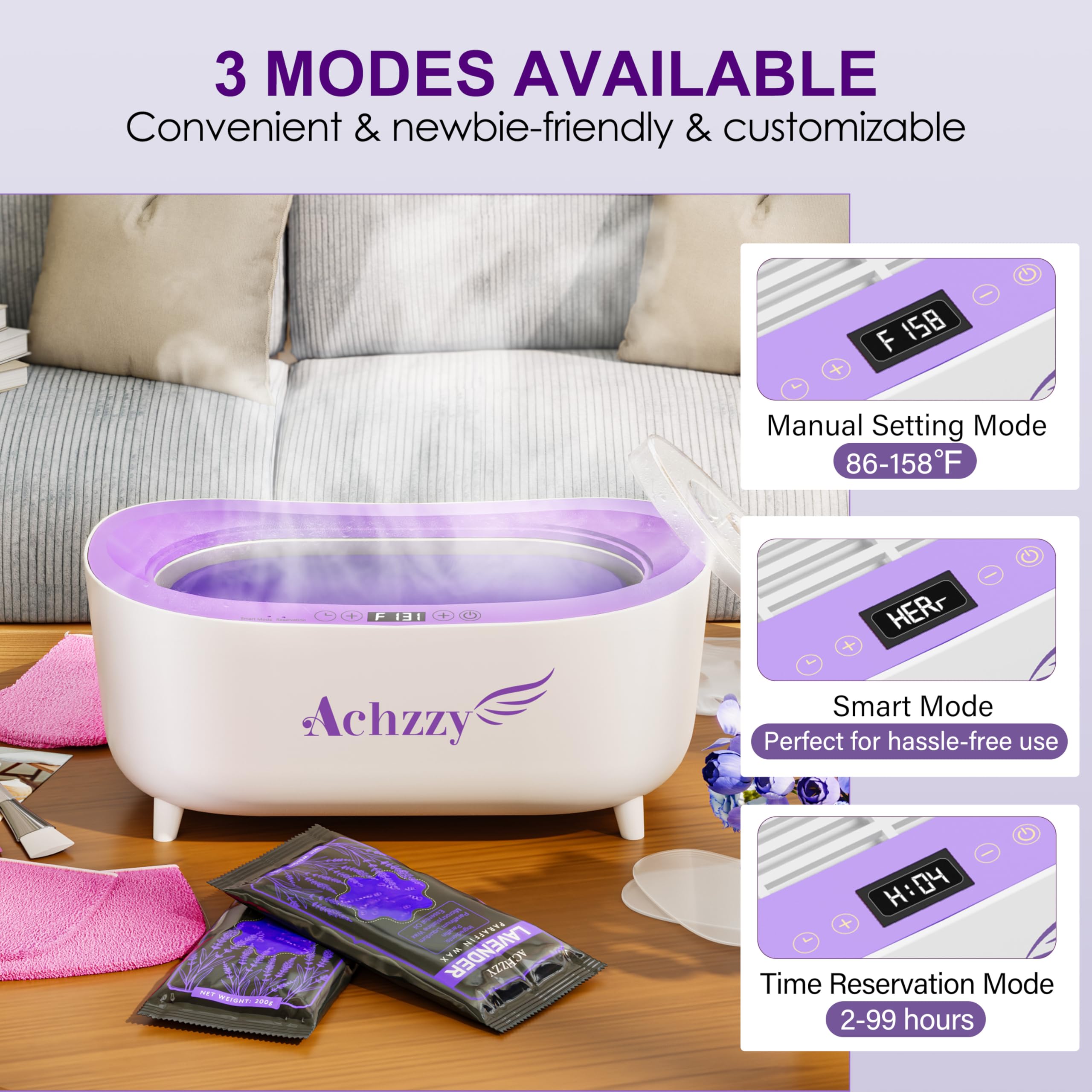 Achzzy paraffin bath machine with hands being dipped into the warm liquid wax.