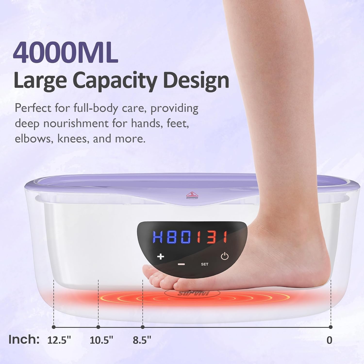 Sunvivi paraffin wax warmer showing large four thousand milliliter inner aluminum pot capacity