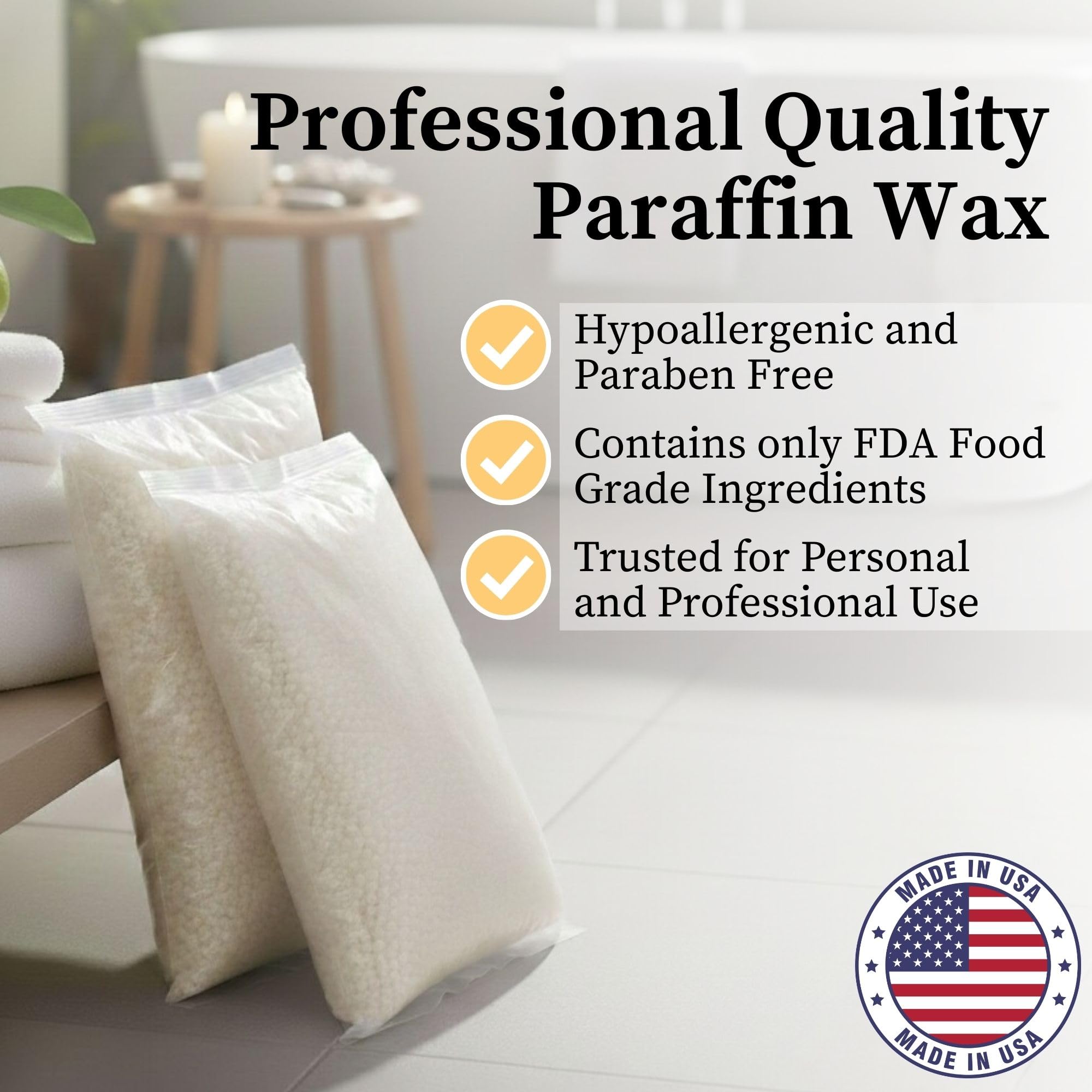 Close up view of premium quality medical grade citrus scented paraffin wax beads.