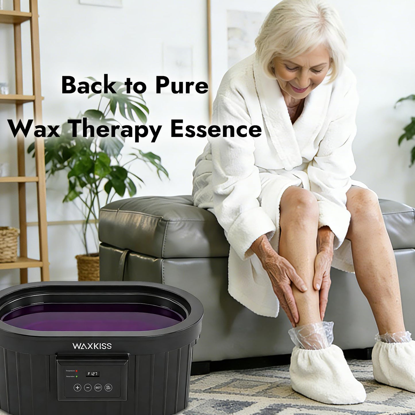 Waxkiss large capacity paraffin bath machine highlighting the wide opening design for easy foot and elbow immersion.