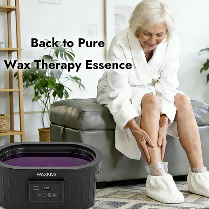 Waxkiss large capacity paraffin bath machine highlighting the wide opening design for easy foot and elbow immersion.