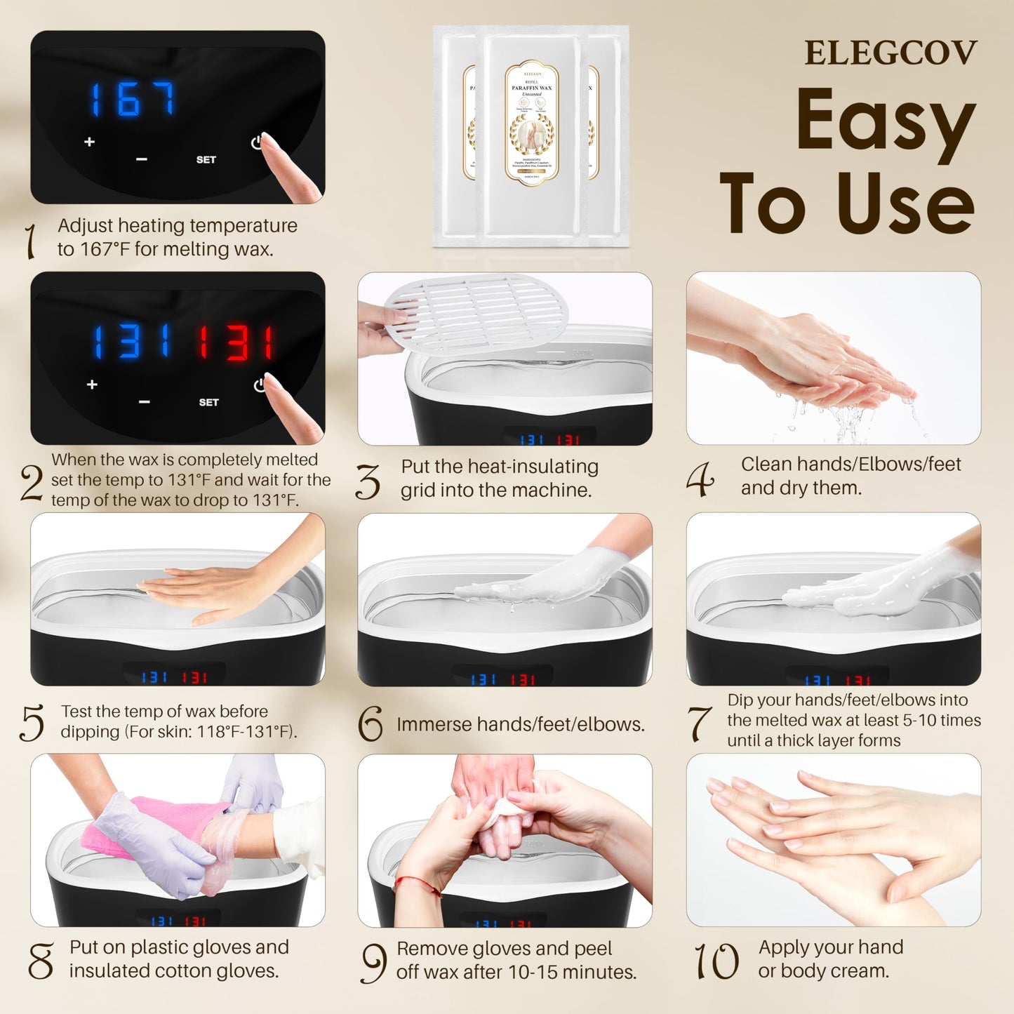 Thermal heat therapy session using elegant paraffin wax bath for muscle fatigue relief