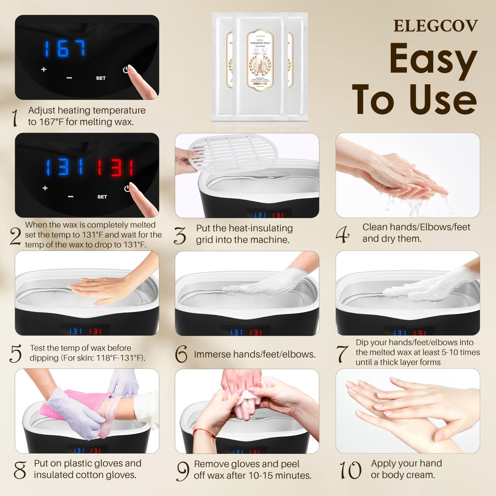Thermal heat therapy session using elegant paraffin wax bath for muscle fatigue relief