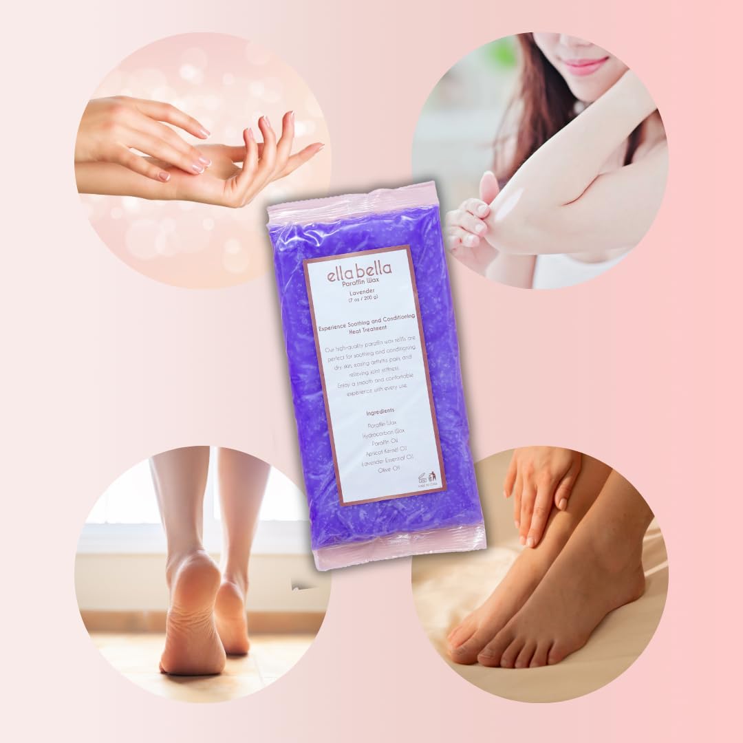 The complete packaging of the imported Ella Bella Lavender Paraffin Wax showing the authentic USA health and beauty label.