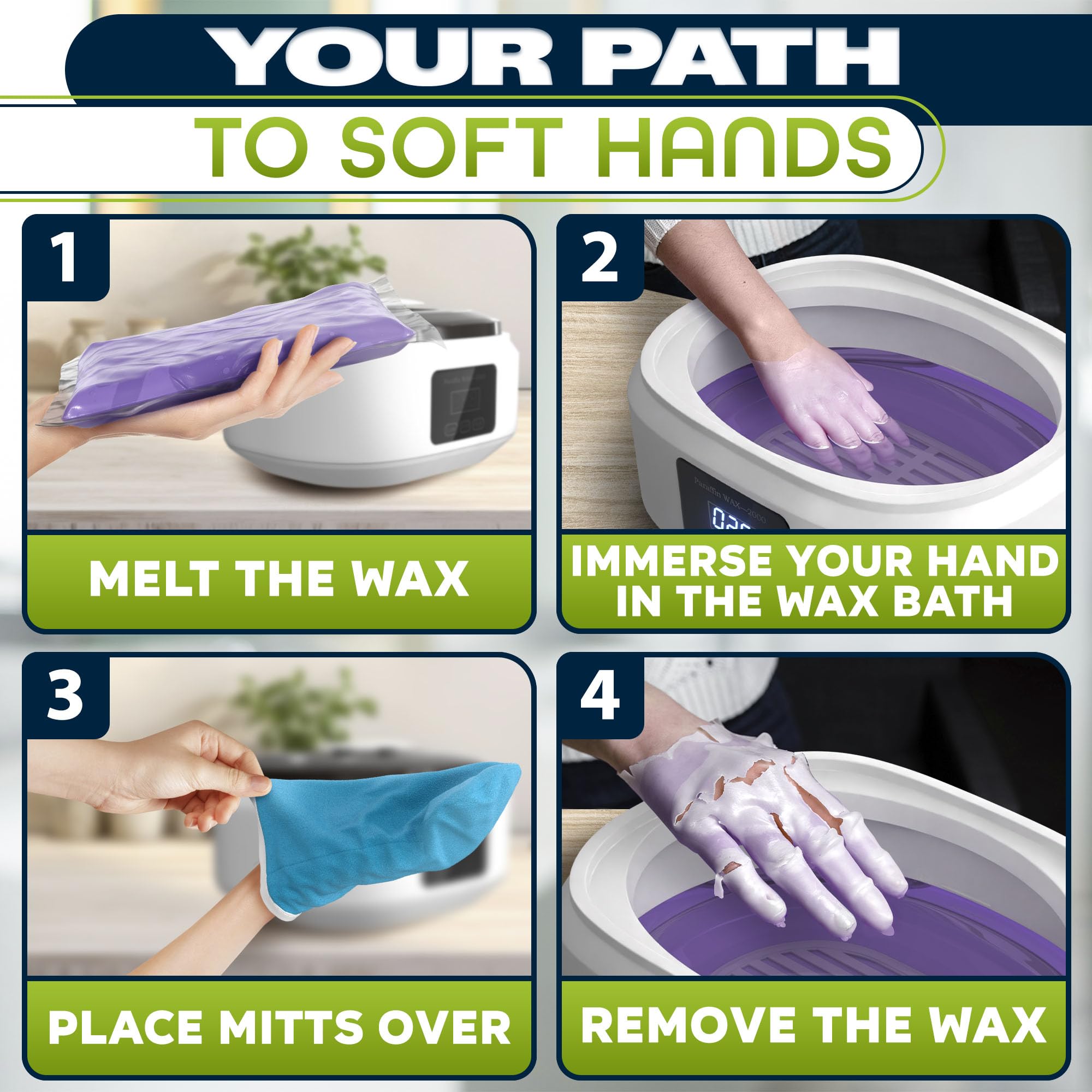 Hand immersion demonstration in KETAR paraffin wax machine for skin moisturization