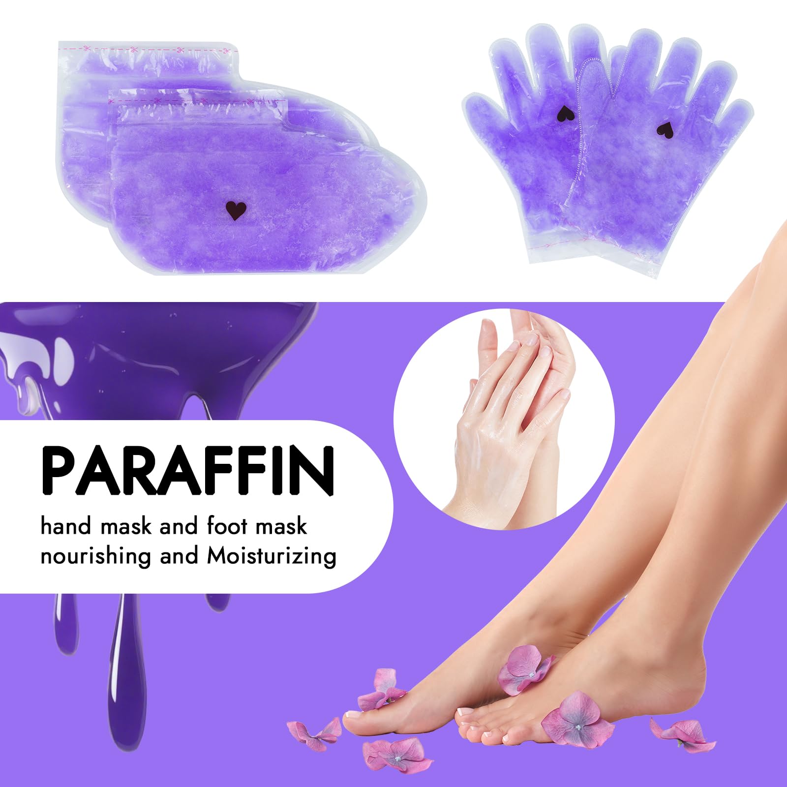 Wewax lavender scented paraffin wax spa gloves showing temperature indicator feature