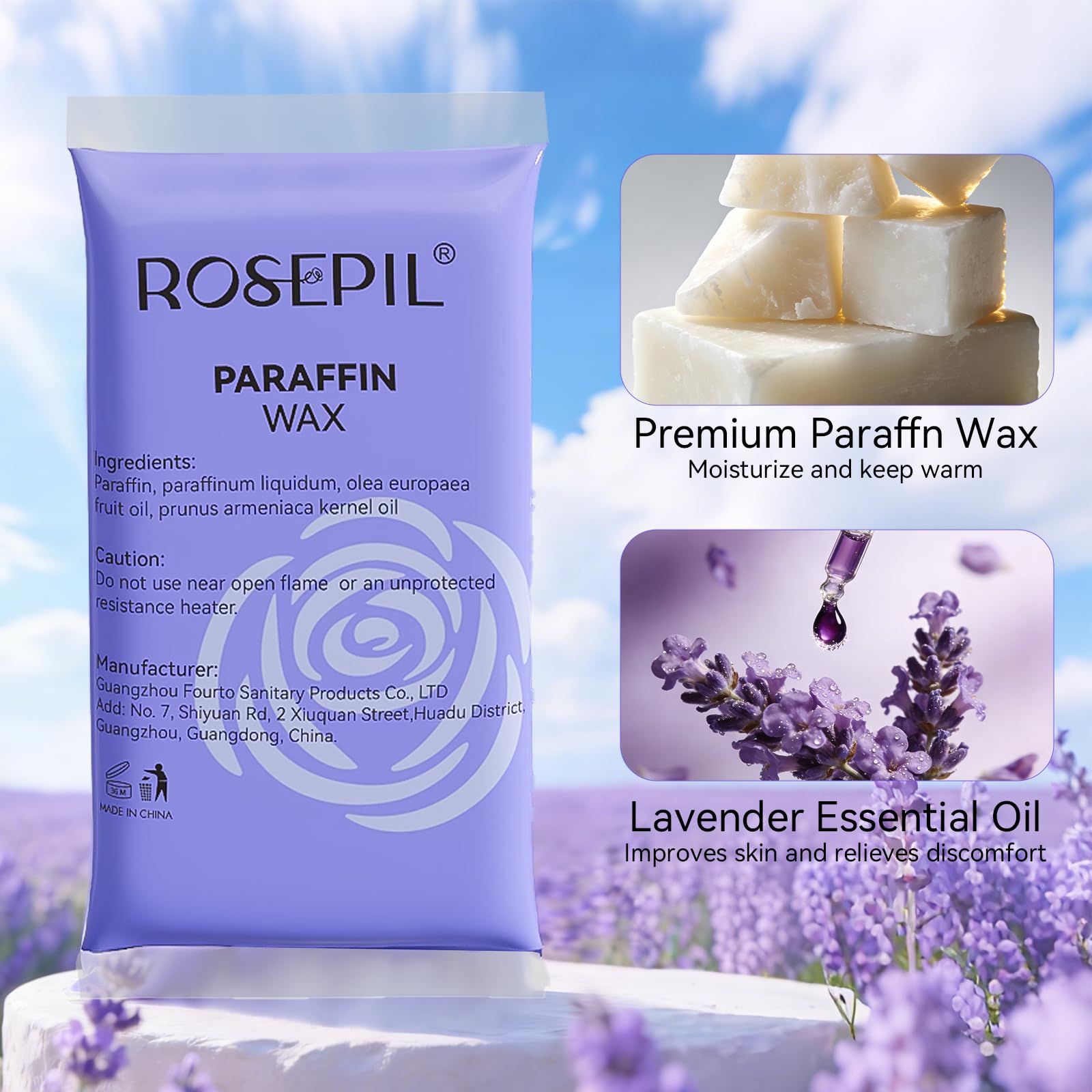 Melted lavender scented paraffin wax inside a professional bath warmer machine