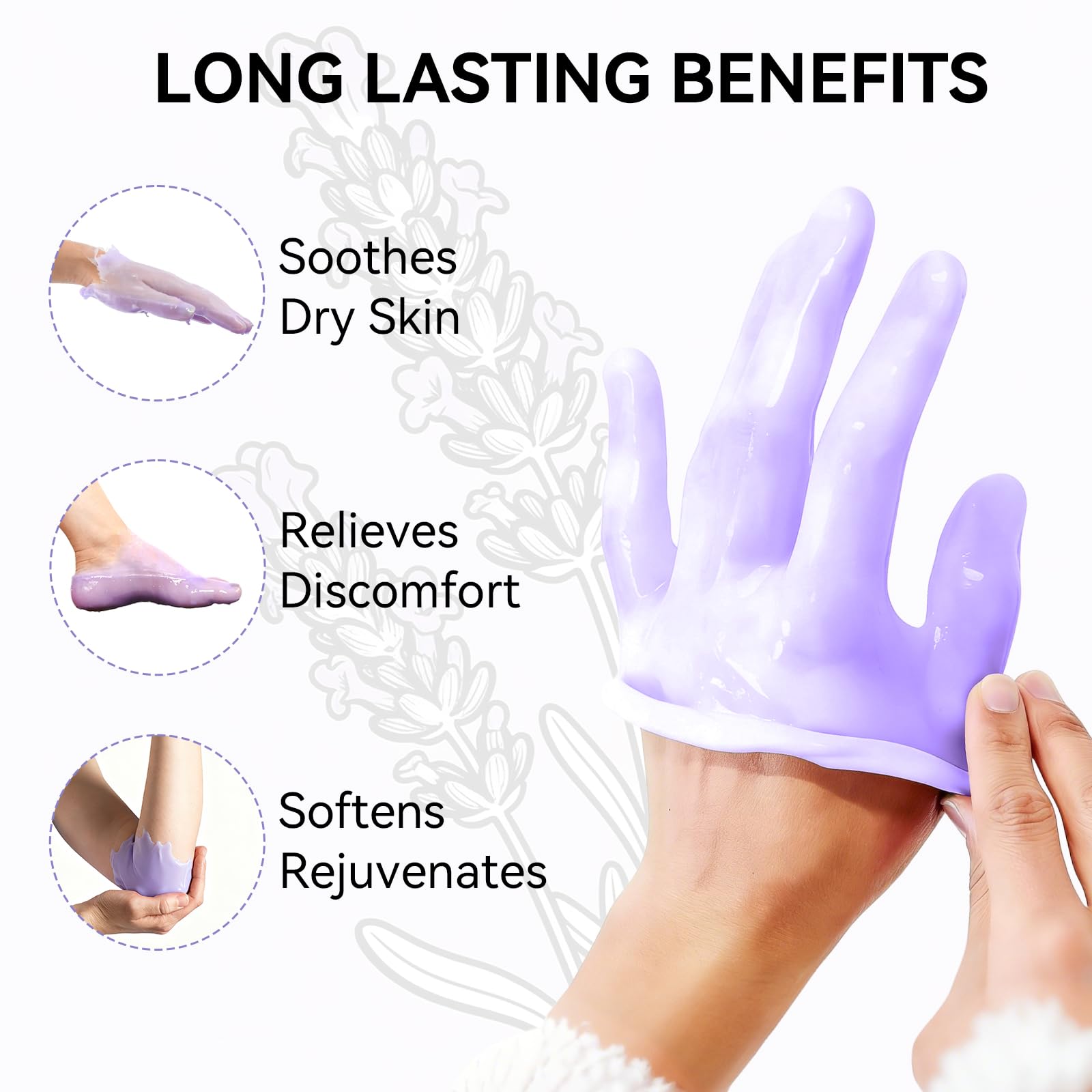 Thermal spa mitts and plastic liners being used for hand paraffin treatment