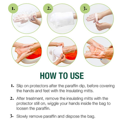Cruelty-free disposable paraffin wax liners highlighting the one-size-fits-all shape.