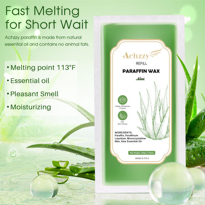 Achzzy aloe scented paraffin wax blocks being placed inside a paraffin bath warmer machine for home spa