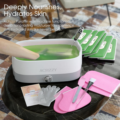 Deep hydration paraffin wax treatment on human hands showing the peeling process of the cooled wax layer