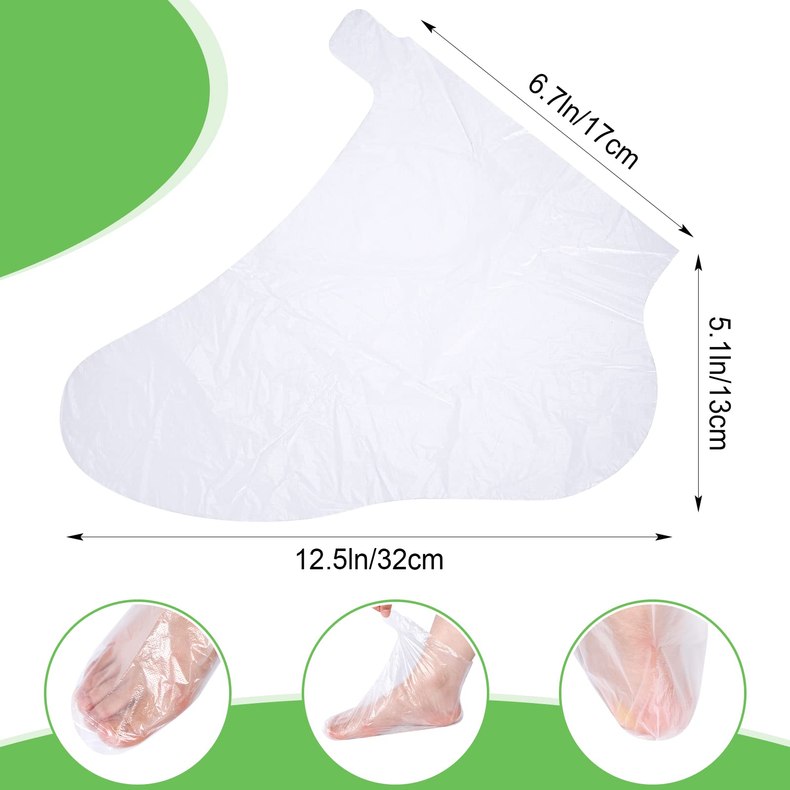 Clear plastic foot sheets with ankle stickers being applied for a snug moisturizing treatment