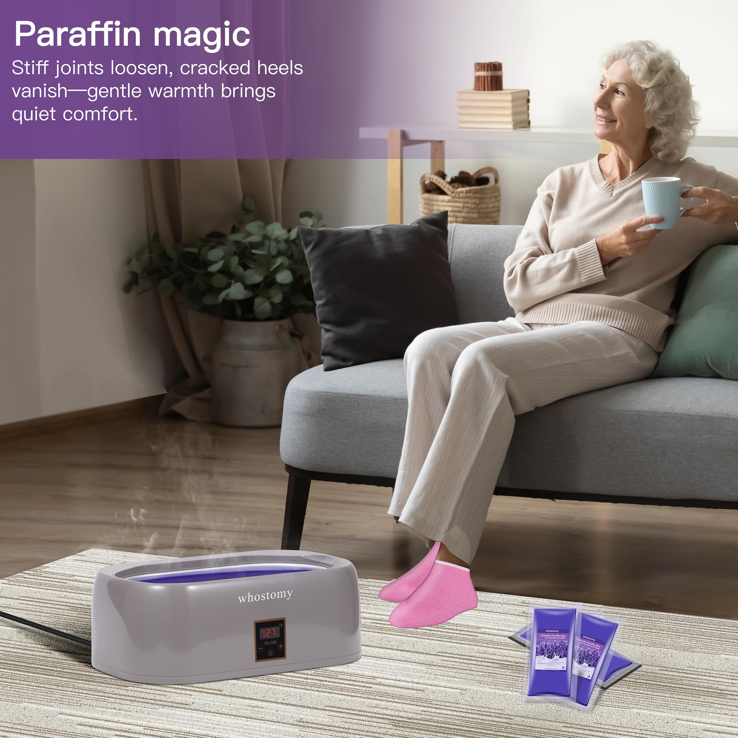 Close up view of the automatic timer controls on the white paraffin wax warmer.