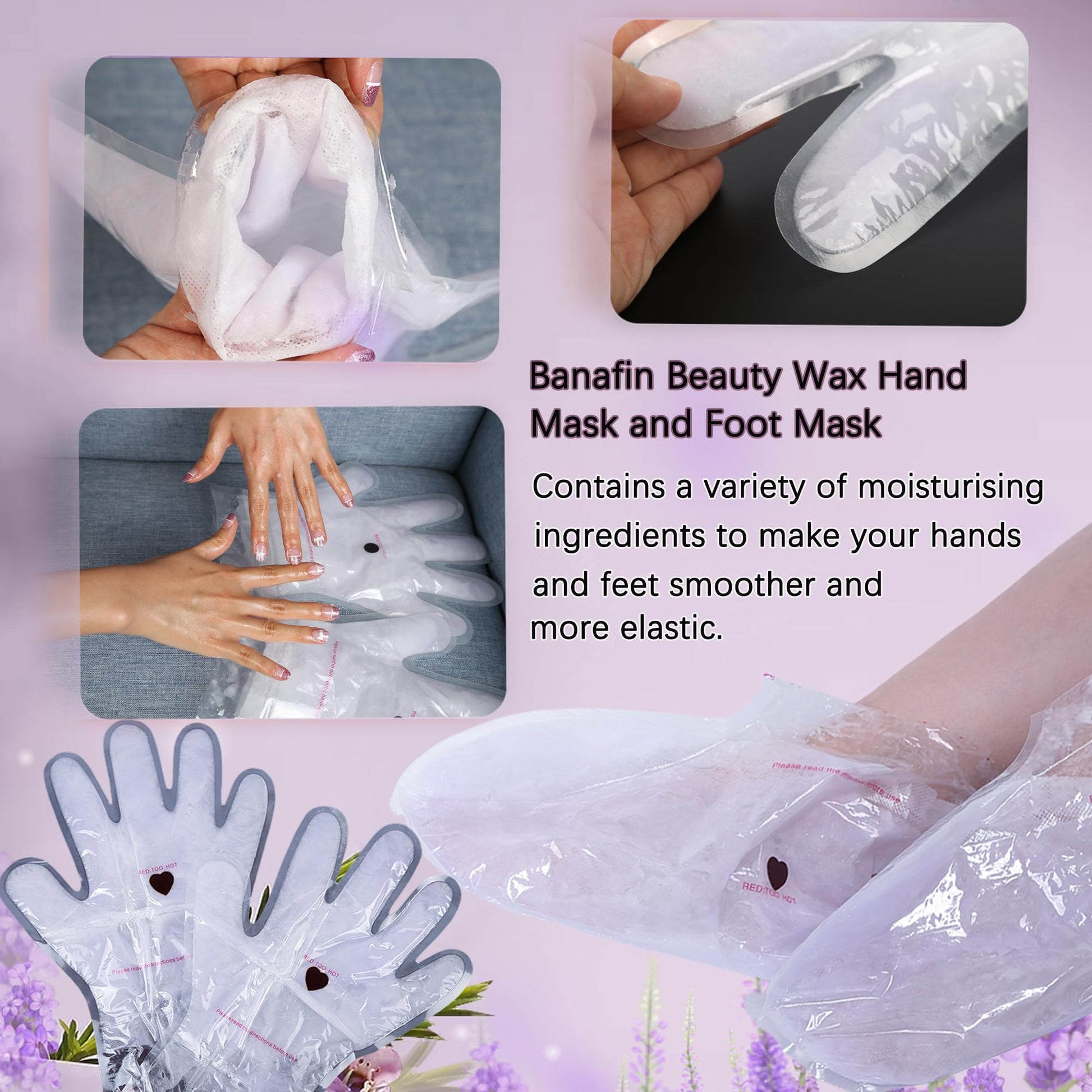 Self-contained paraffin wax foot mask booties for intensive hydration treatment