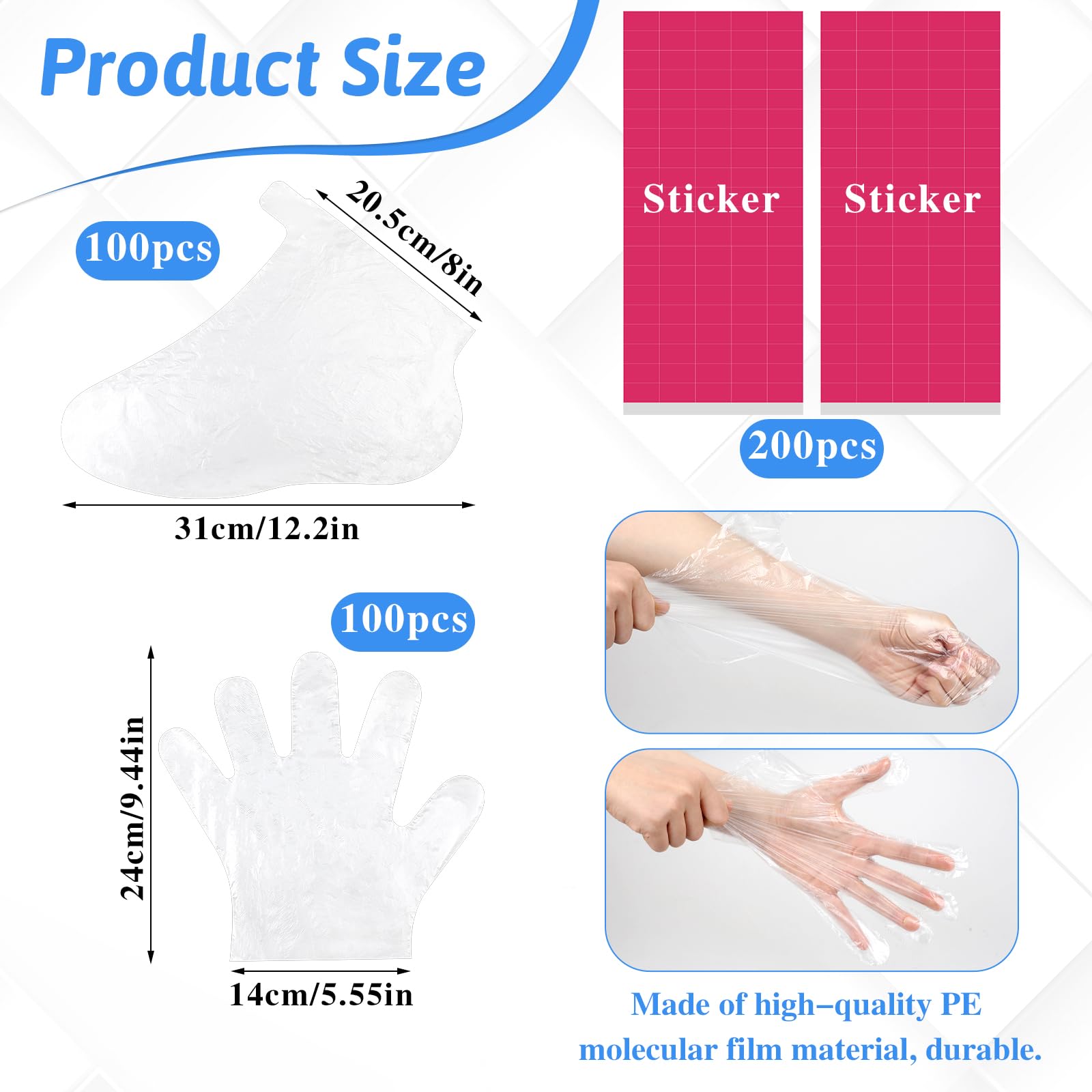 Step by step demonstration of a paraffin wax therapy treatment using clear plastic bags to trap heat on feet.