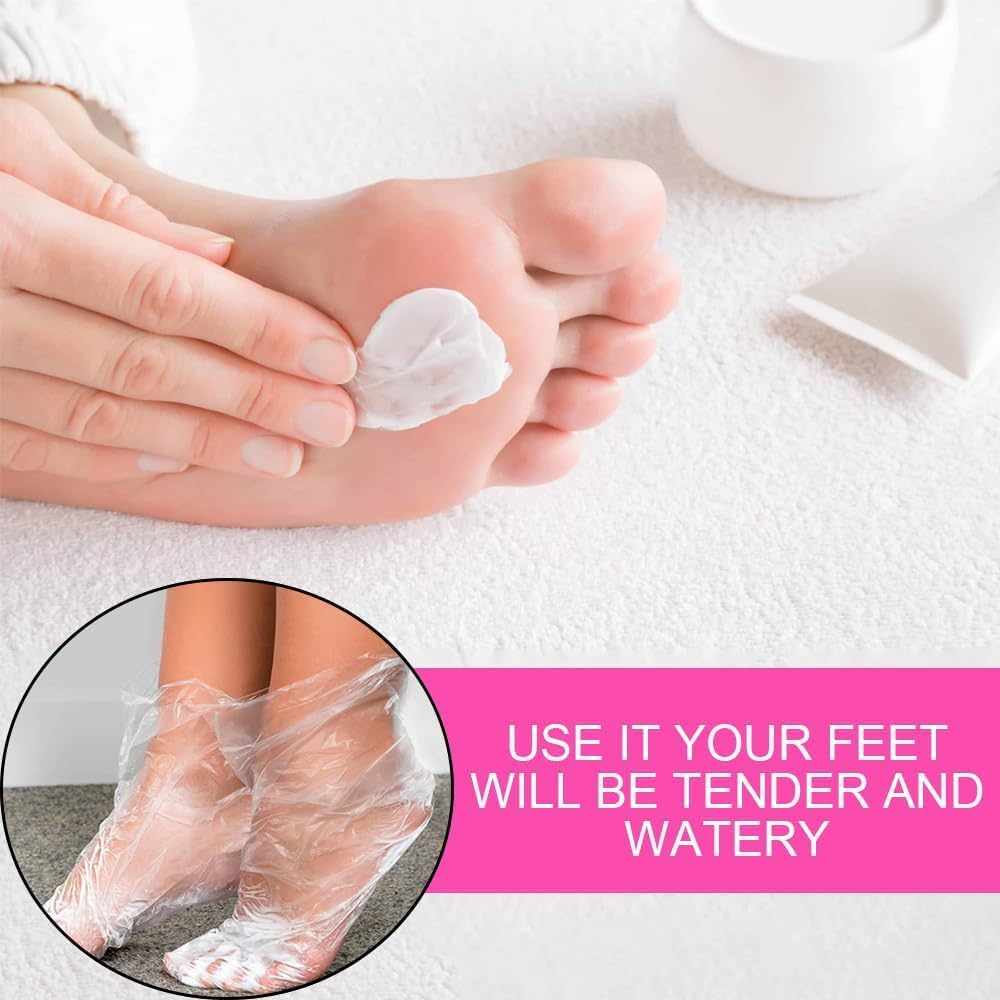 Applying secure ankle closure sticker on disposable foot cover
