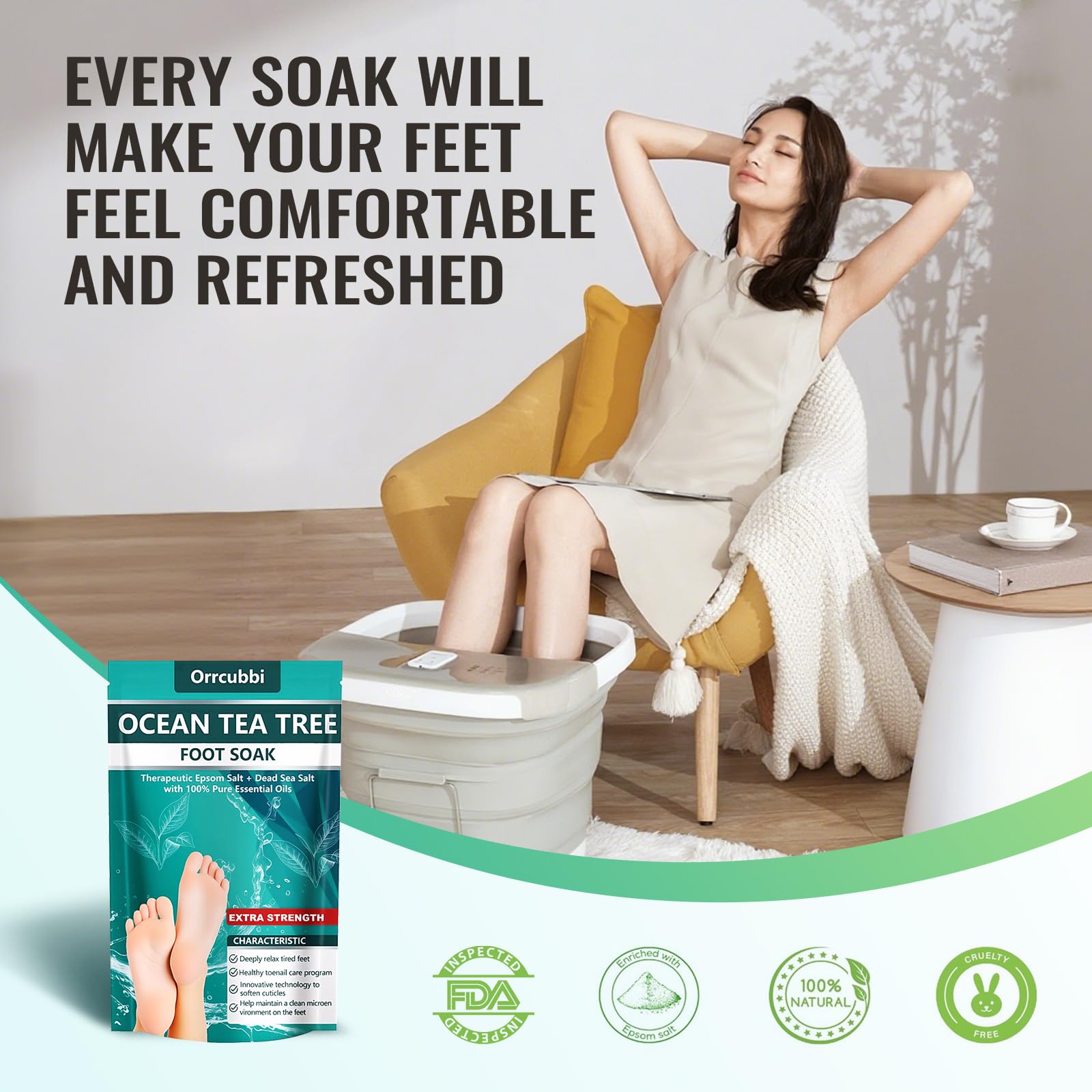 Foot Cure ocean tea tree soak in a home foot bath basin