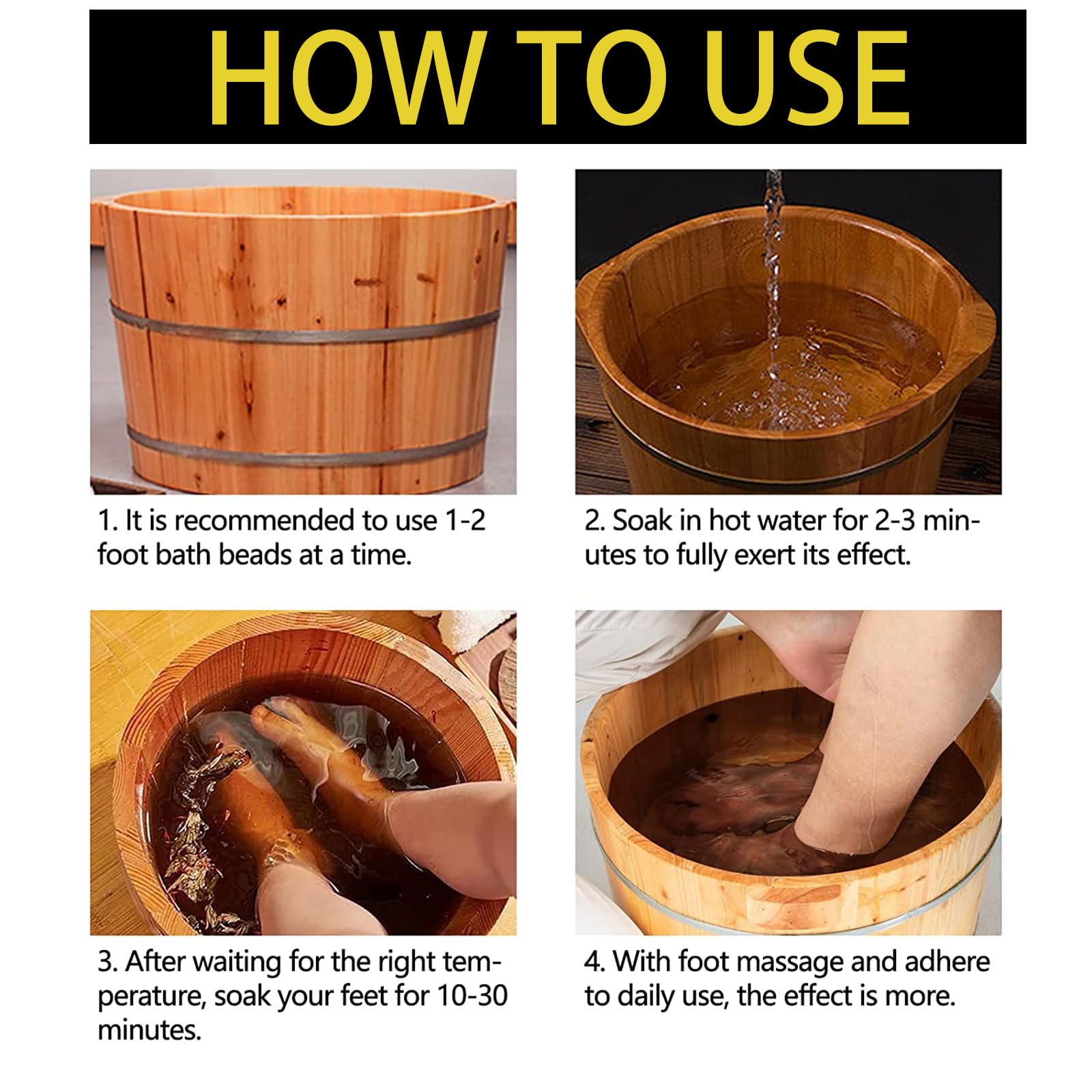 Person using herbal foot soak beads in a basin