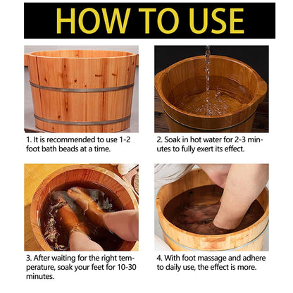 Person using herbal foot soak beads in a basin