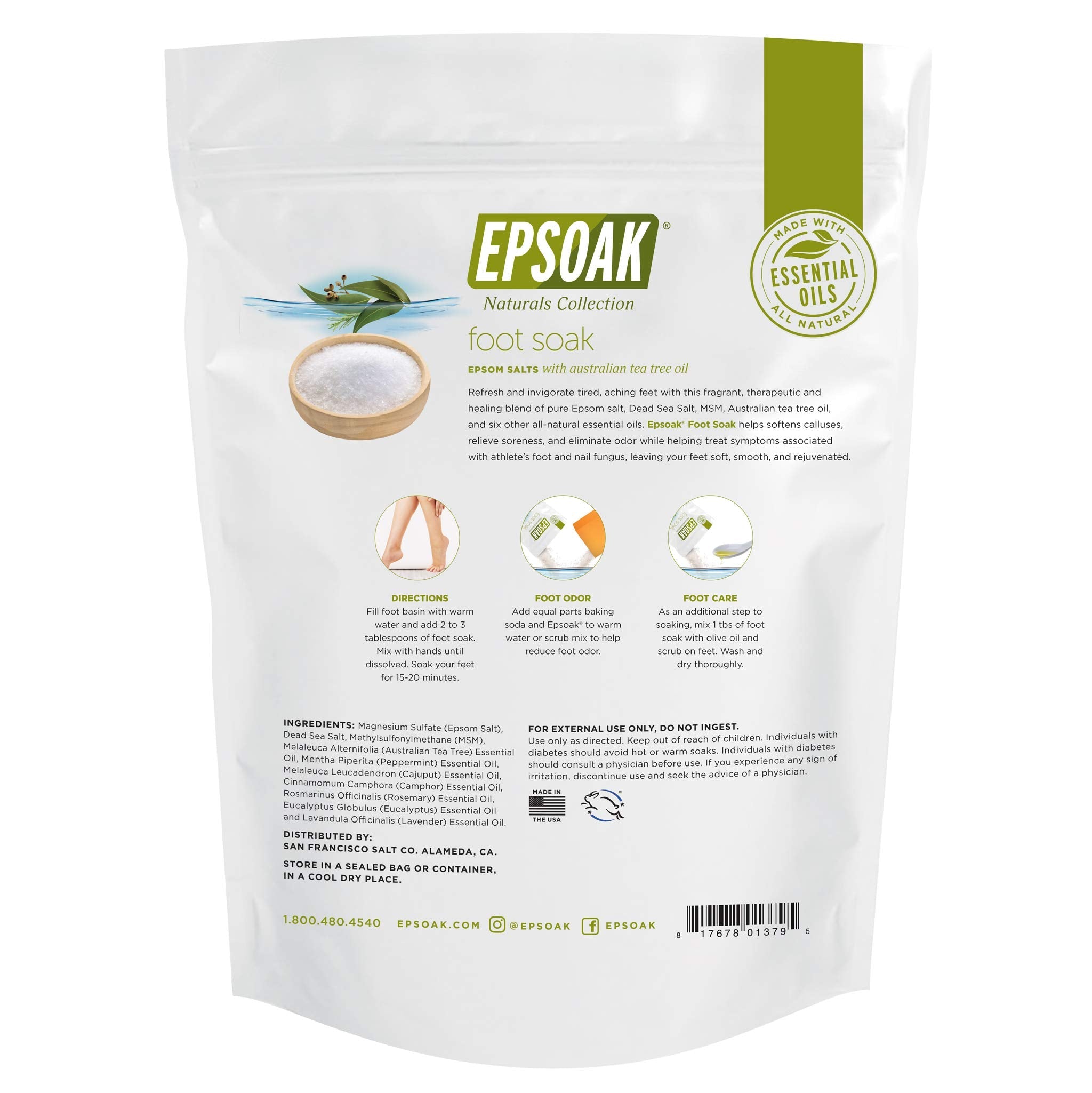 Epsoak therapeutic bath salt poured out demonstrating the clean crystalline texture without artificial dyes.