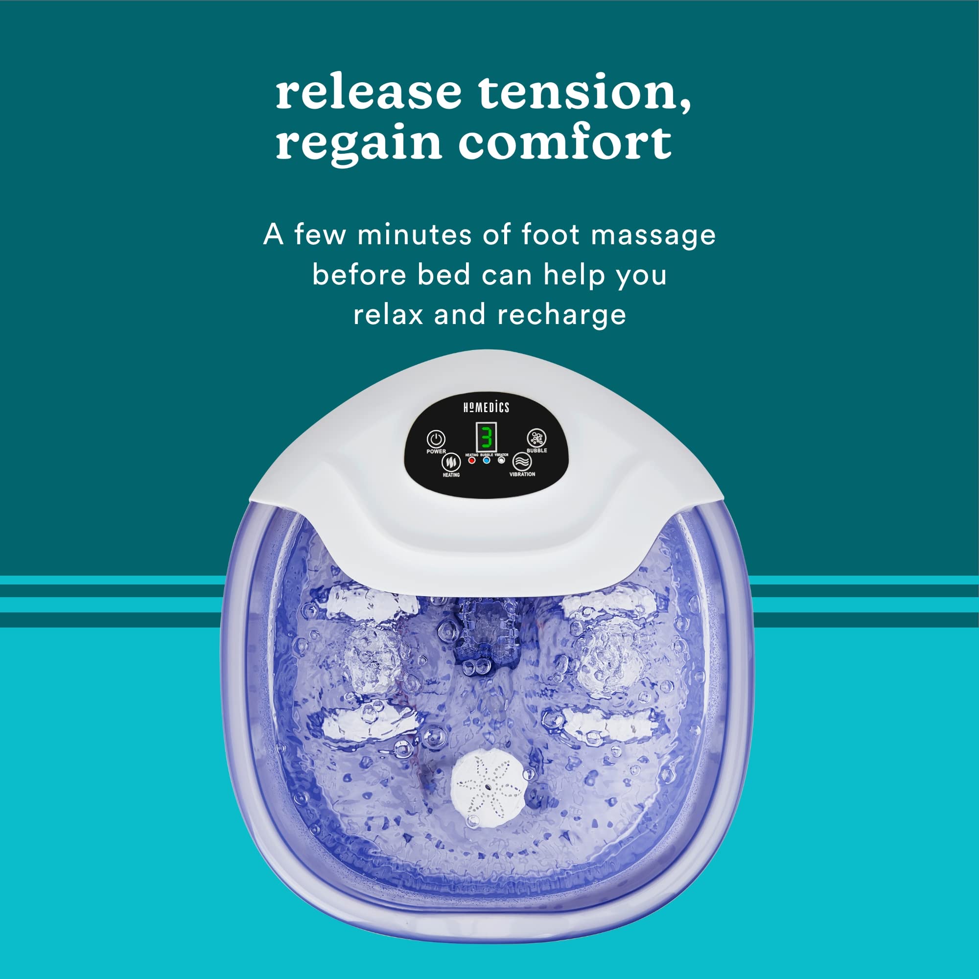 Top view of Homedics Salt-N-Soak footbath showing controls