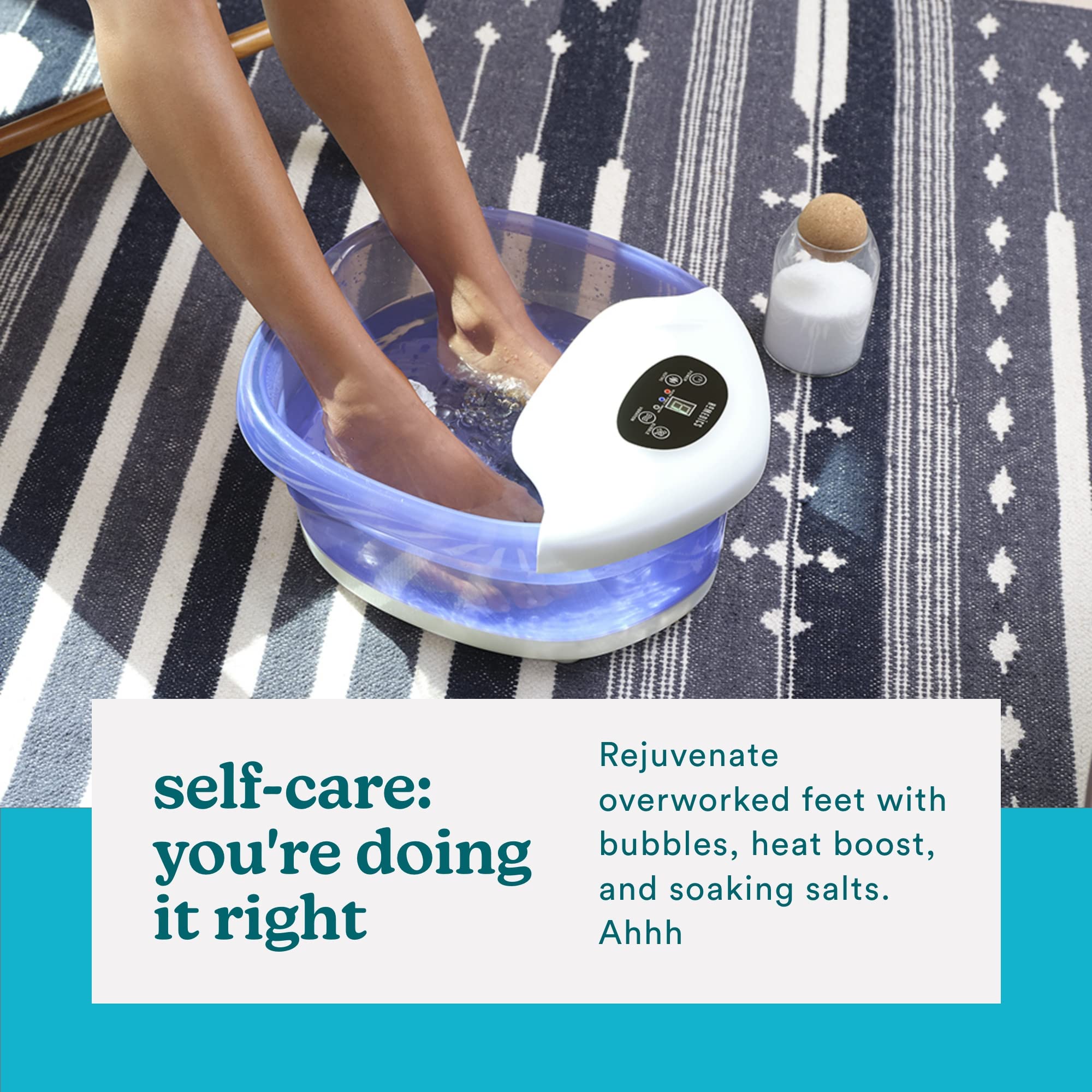 Side profile of Homedics Salt-N-Soak footbath with splash guard