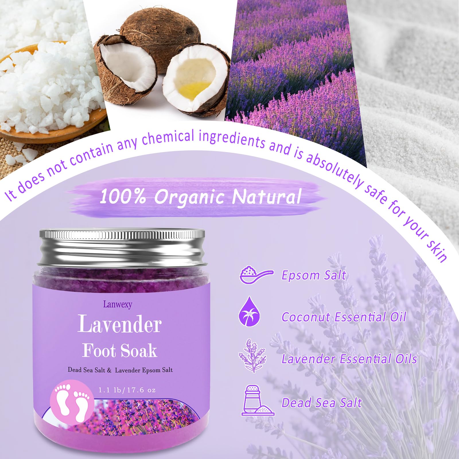 Texture of lavender Epsom salt and sea salt blend