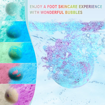 User soaking feet in a basin with Hospan bath bombs