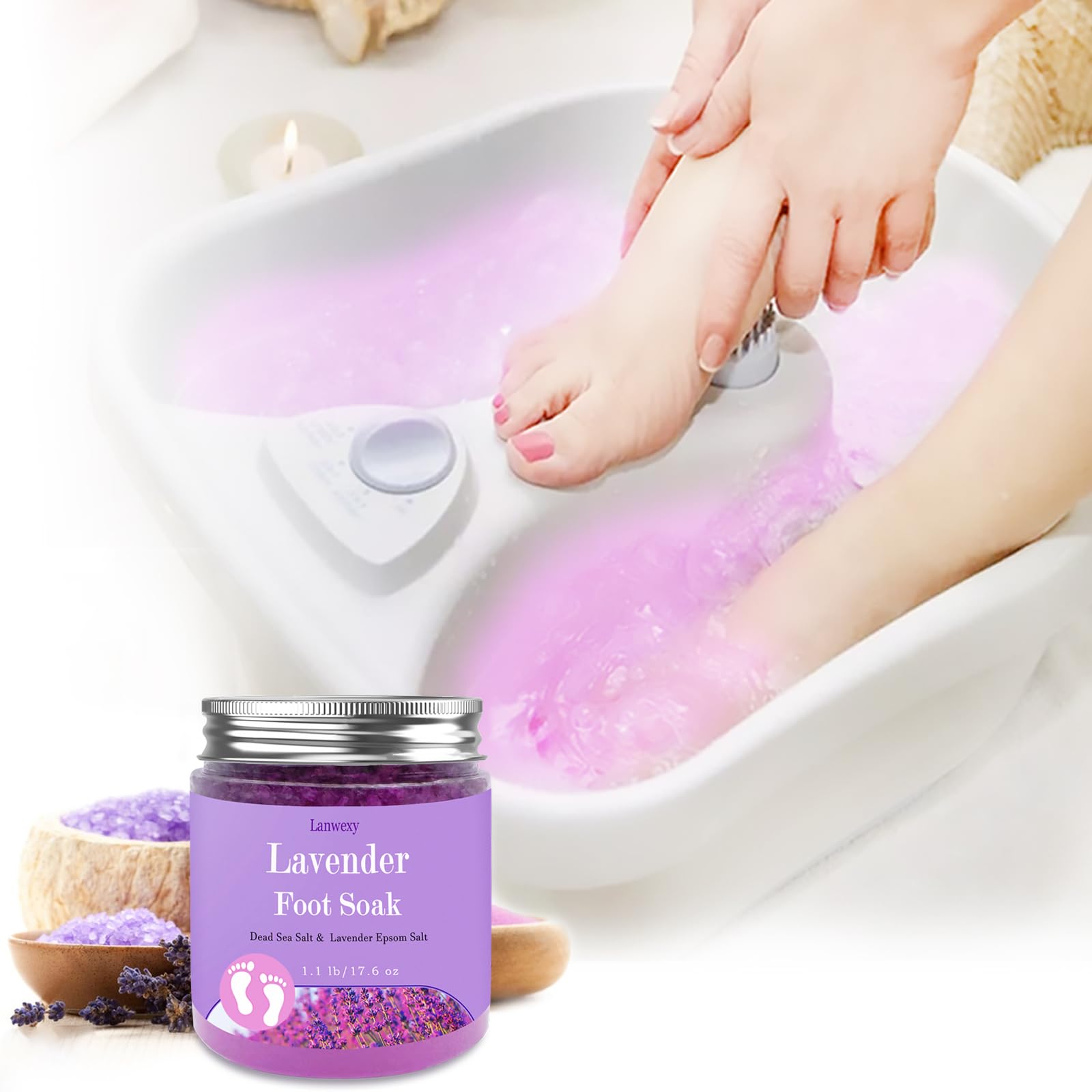 Person using Lanwexy foot soak in a warm water basin