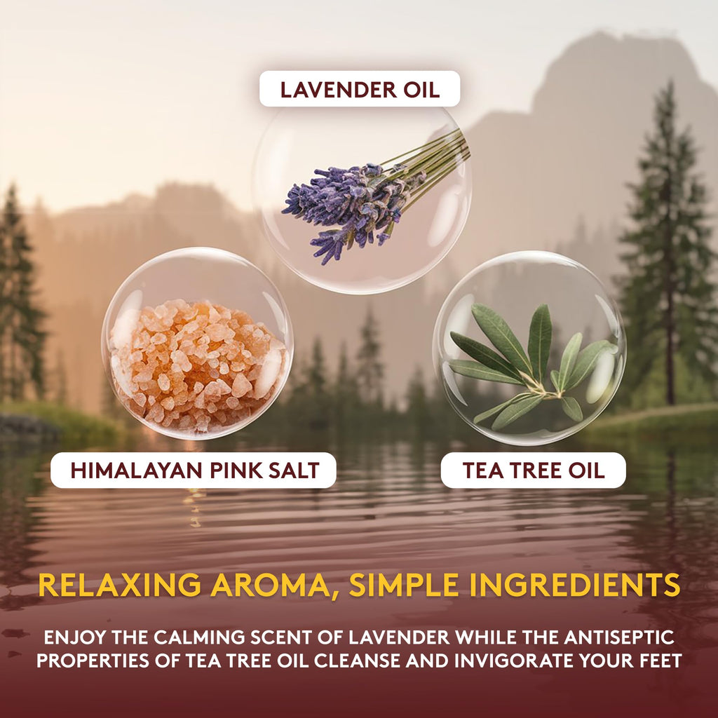 Okay foot soak salt container with key ingredients displayed