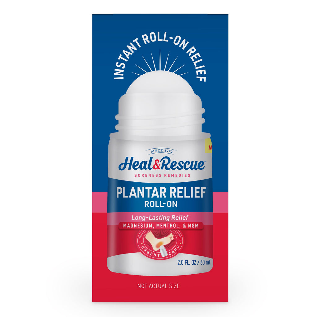 Heal And Rescue Plantar Fasciitis Roll On box packaging and bottle