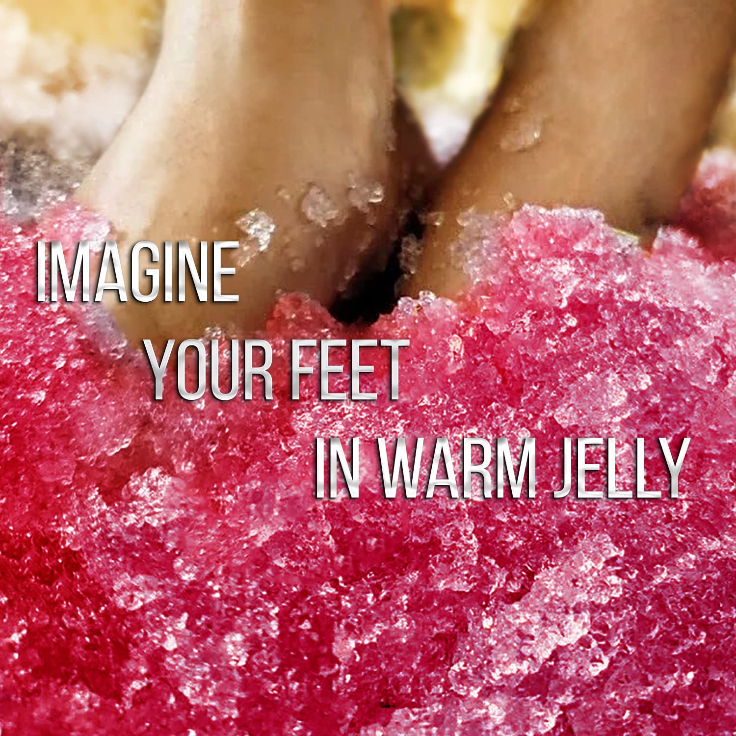Close up of Damascus Rose jelly pedicure powder and dissolving salts
