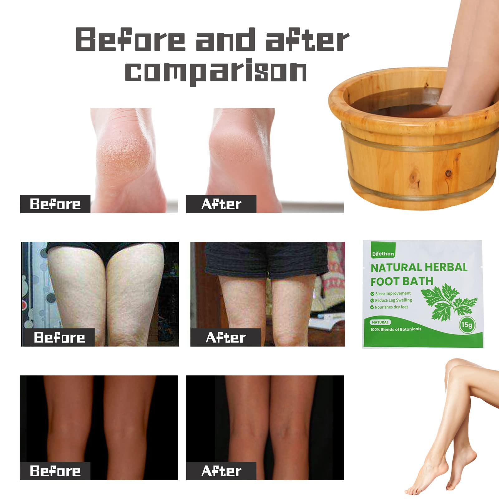 Person relaxing with a warm herbal foot bath