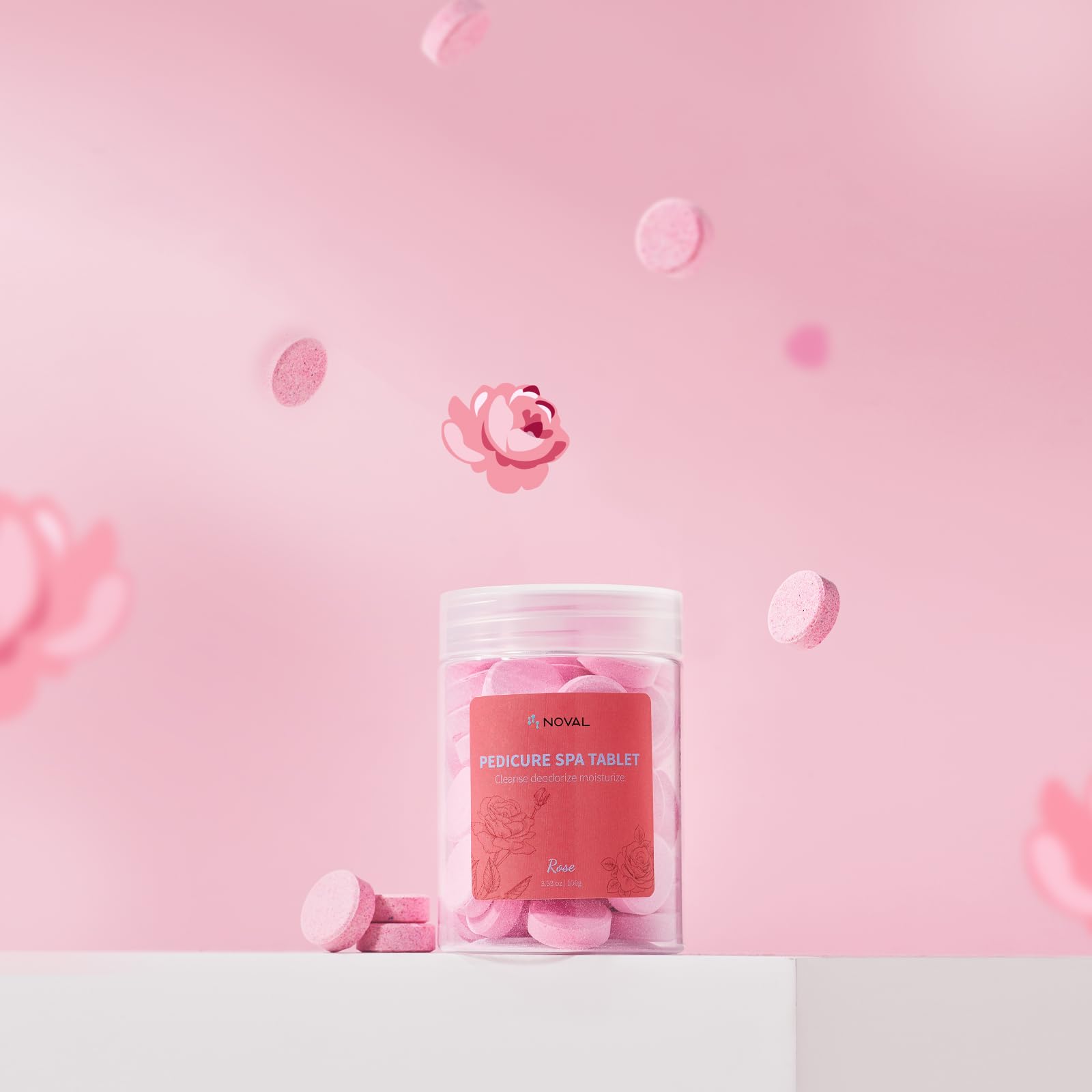 Noval rose scented foot soak tablet dissolving in water